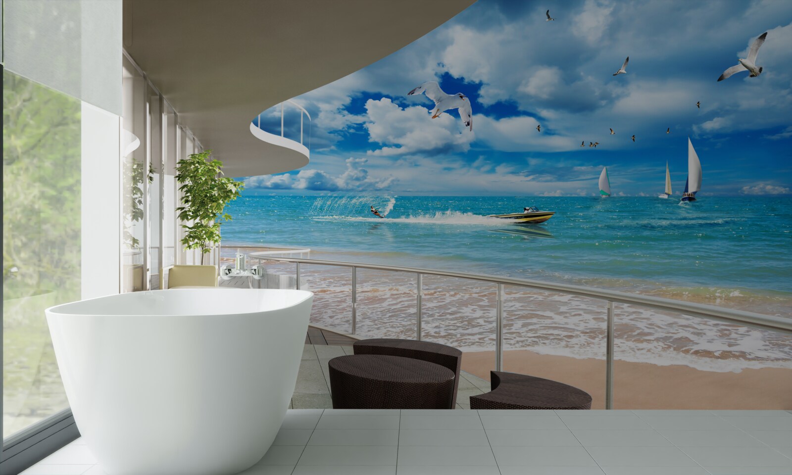 Papier peint vue sur la mer et gazebo moderne