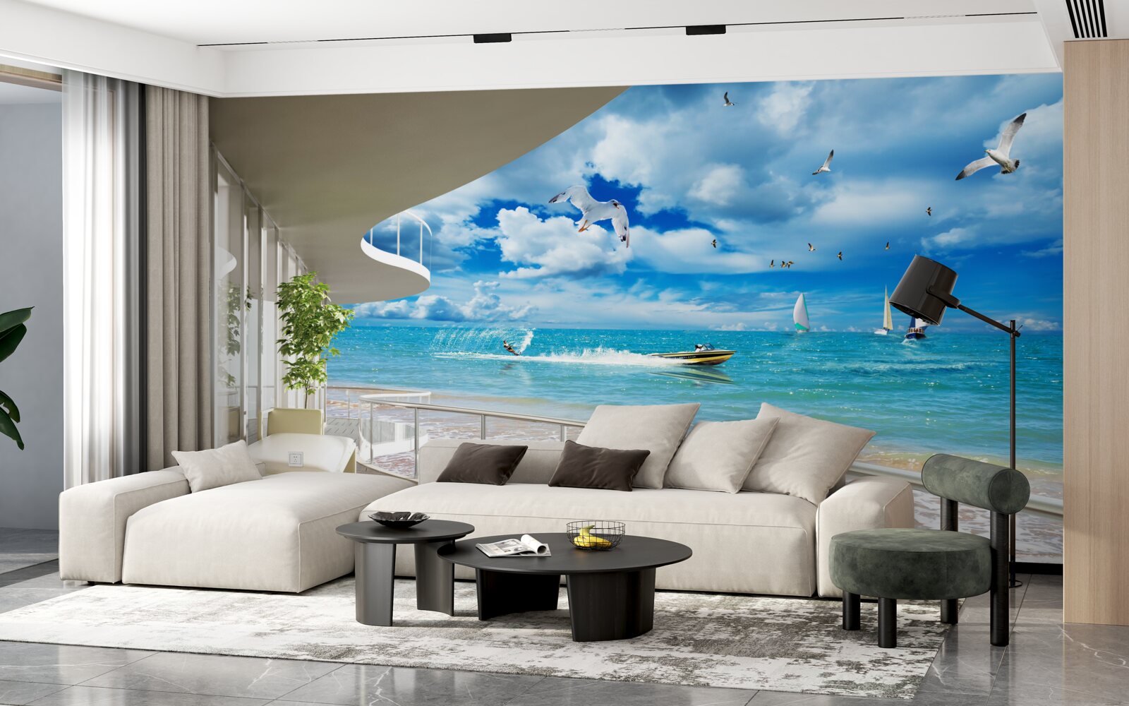 Papier peint vue sur la mer et gazebo moderne