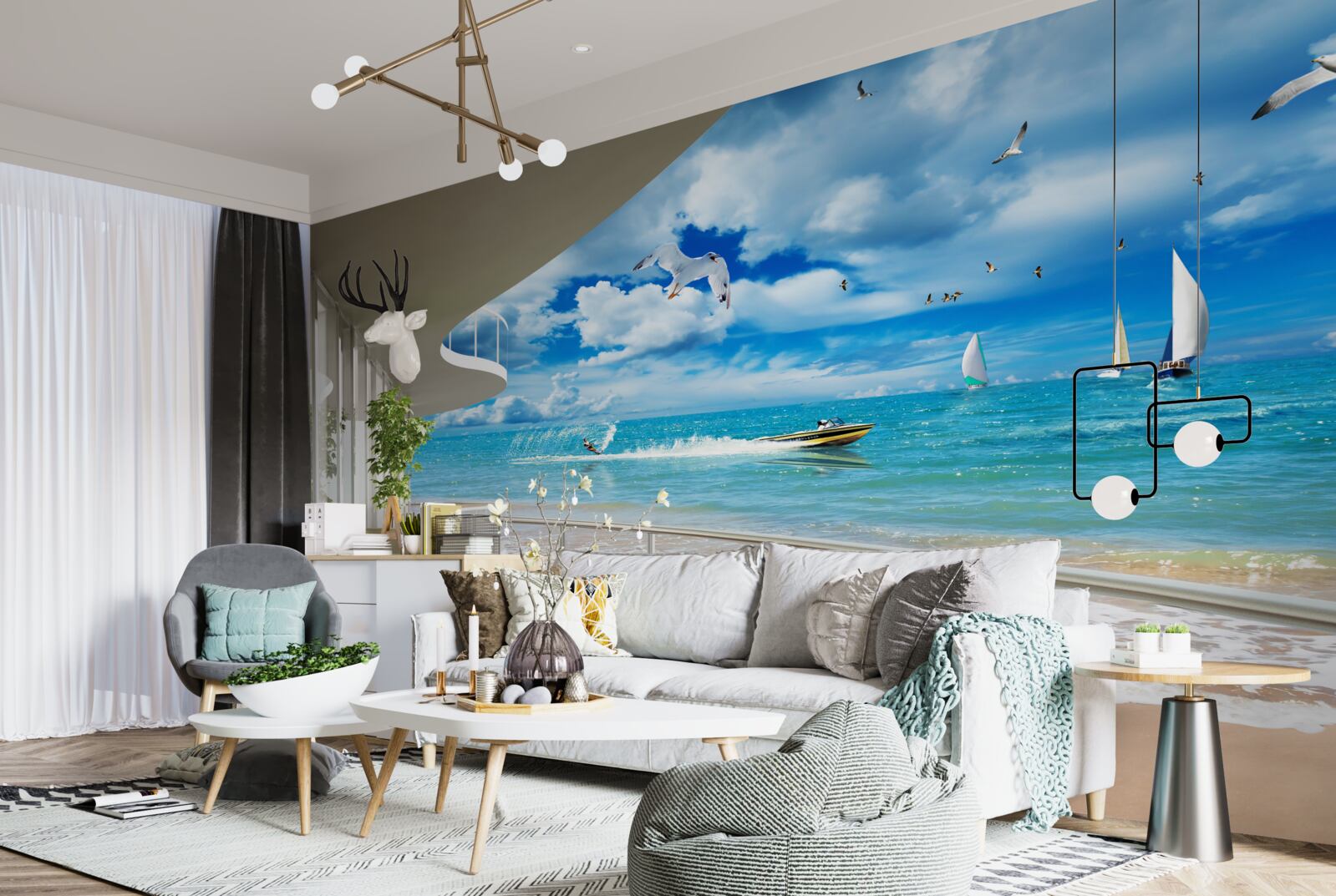 Papier peint vue sur la mer et gazebo moderne