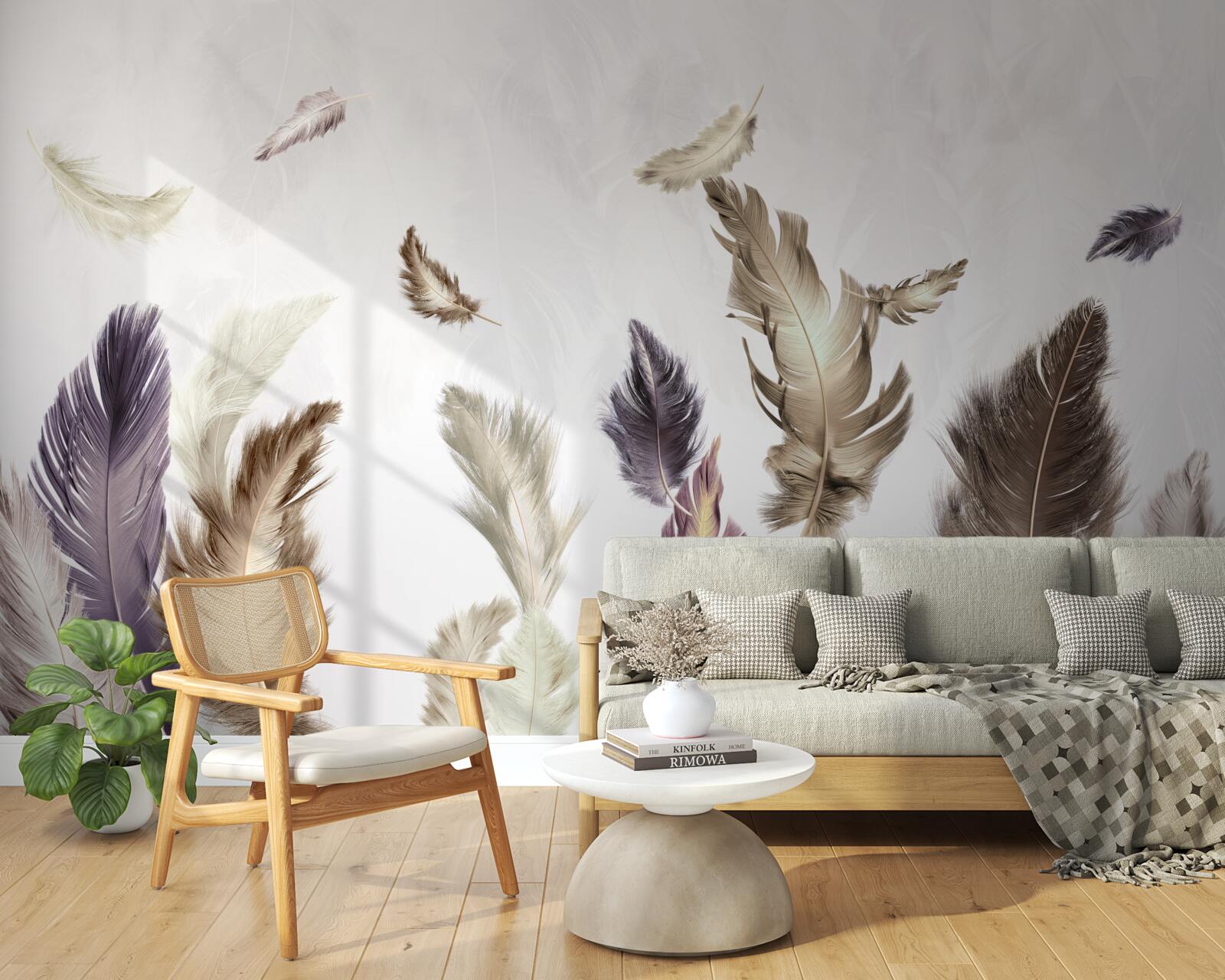 Papier peint tons de plumes crémeux