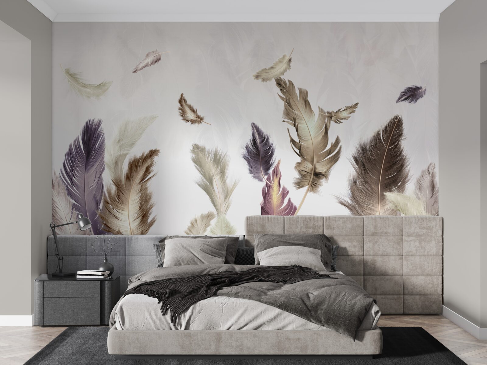 Papier peint tons de plumes crémeux