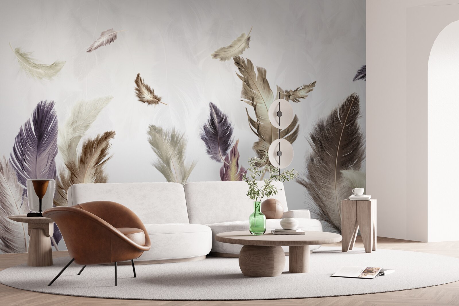 Papier peint tons de plumes crémeux