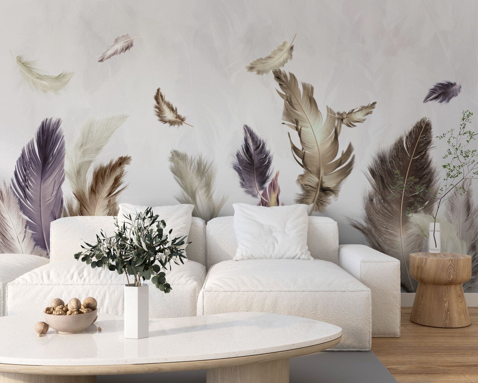 Papier peint tons de plumes crémeux