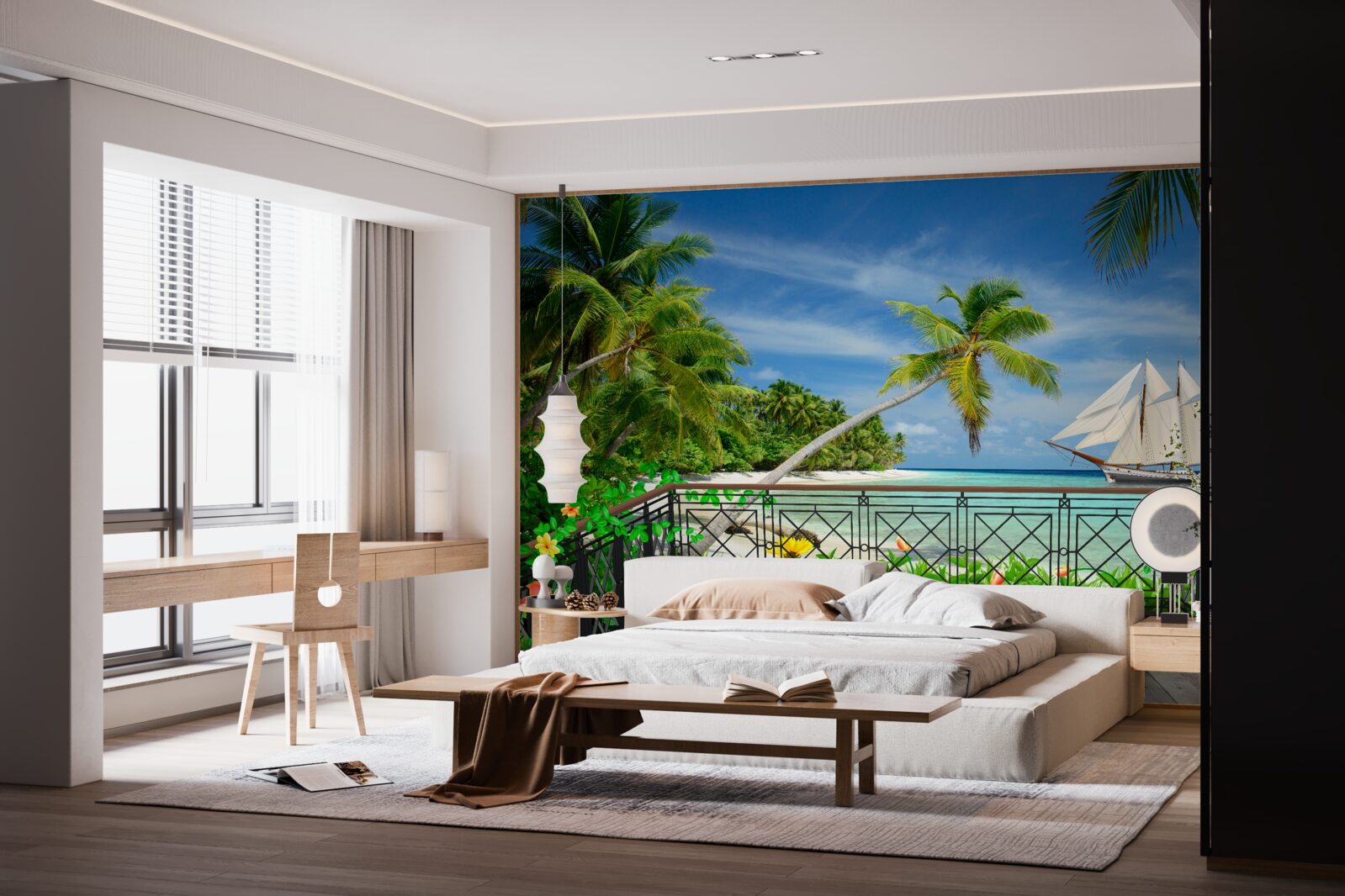 Papier peint bord de mer avec balcon