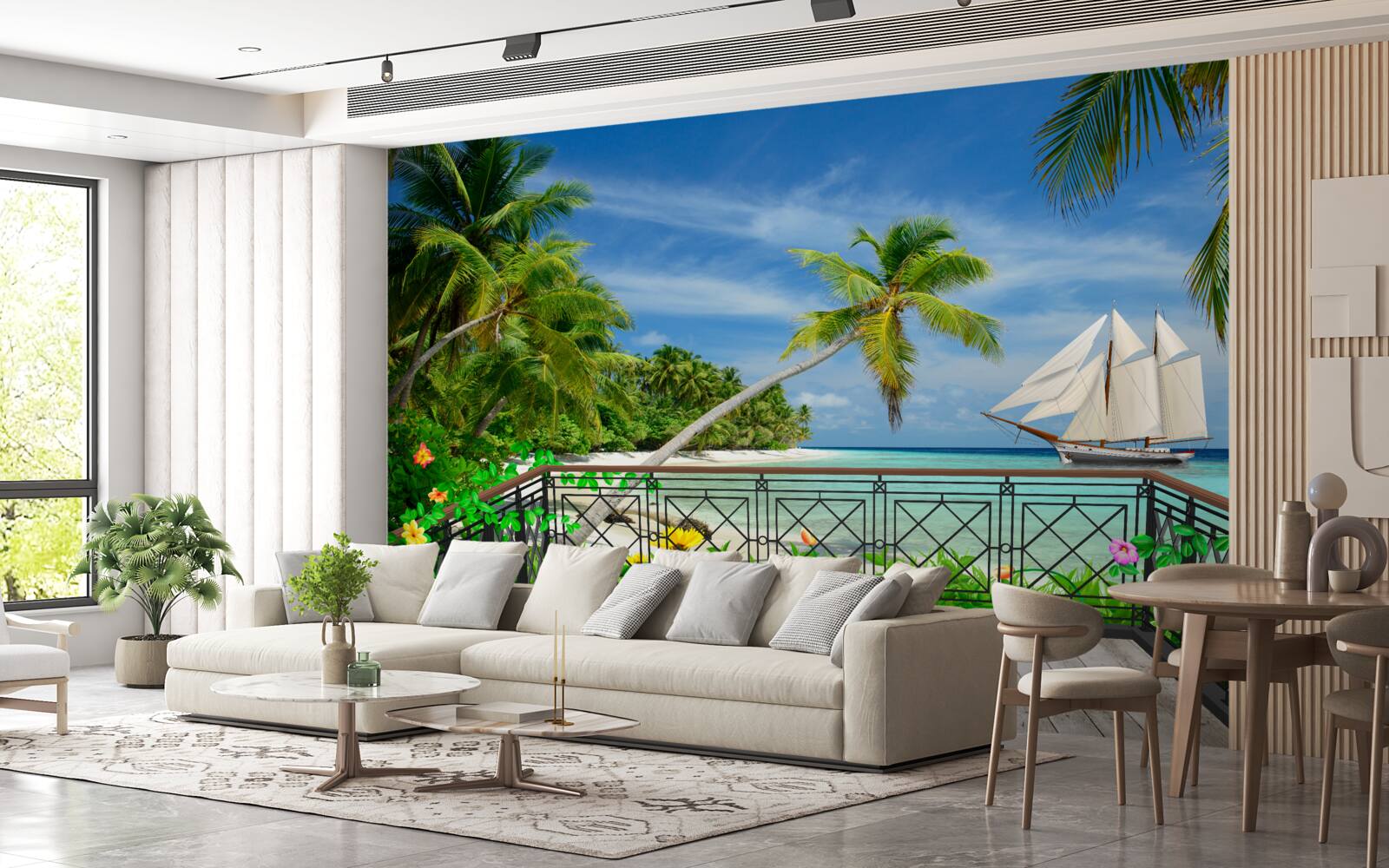 Papier peint bord de mer avec balcon