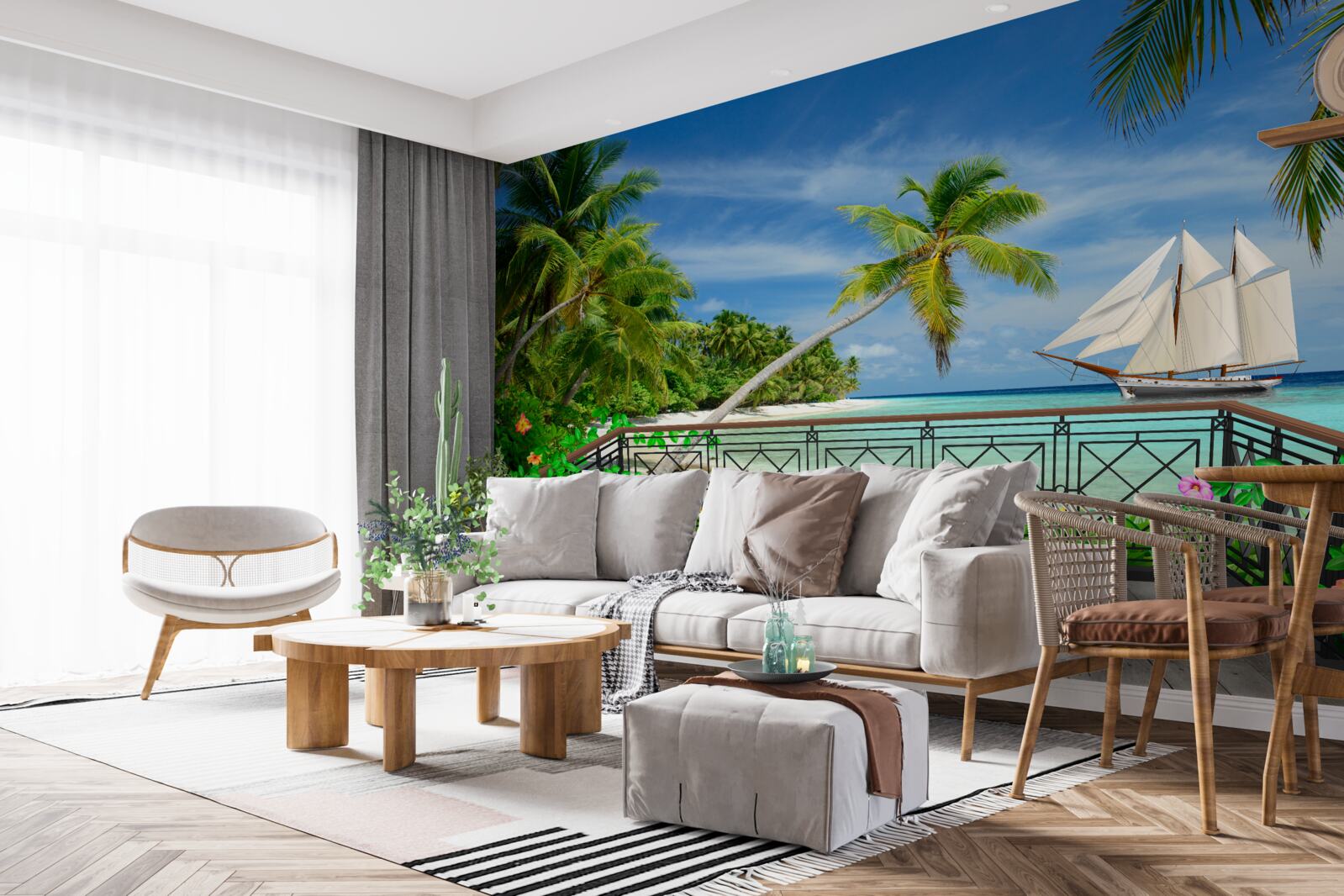 Papier peint bord de mer avec balcon