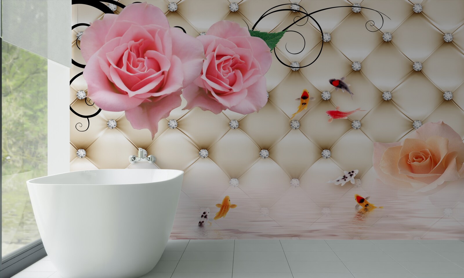 Papier peint des papillons et des roses sur les éléments vitaux