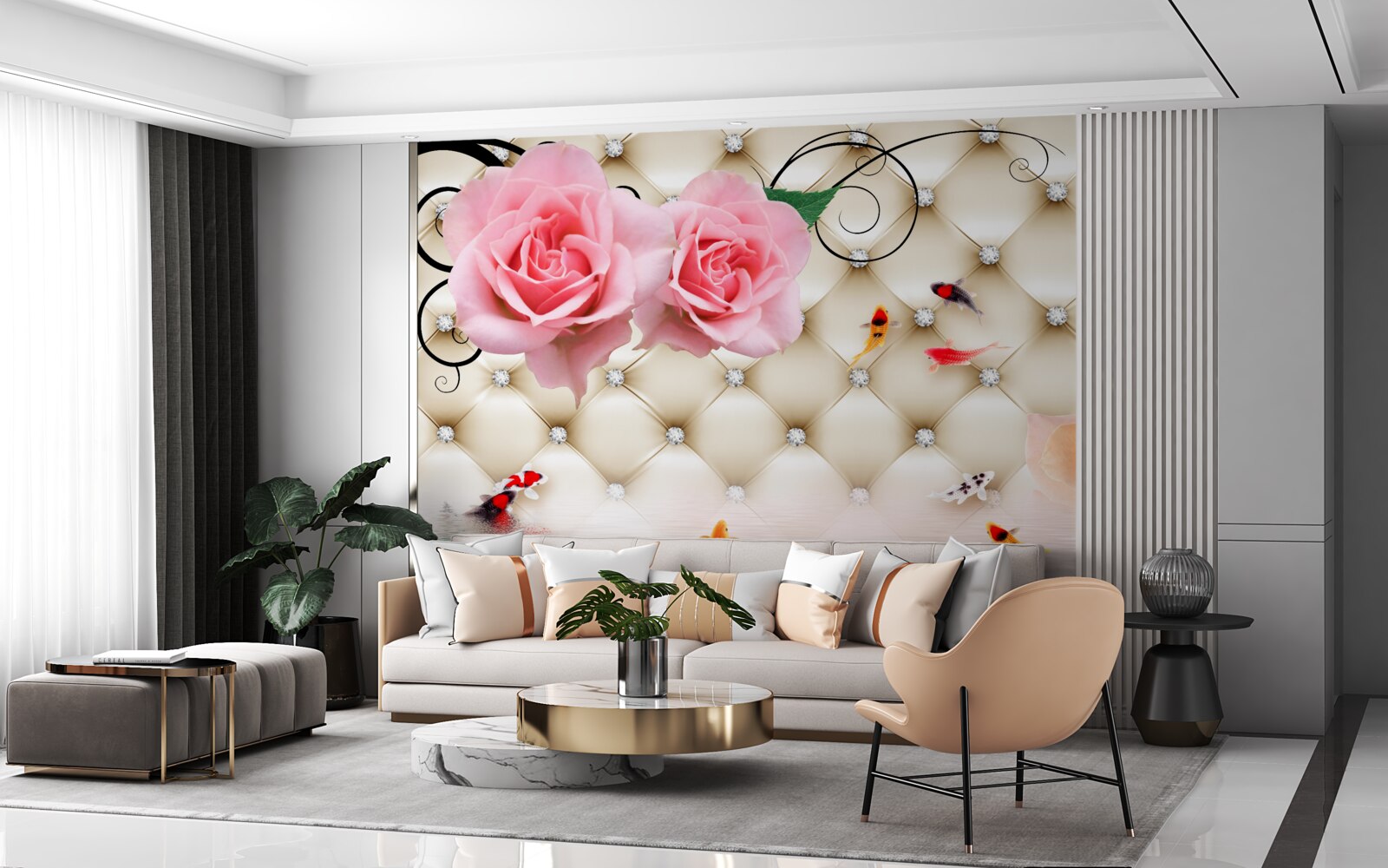 Papier peint des papillons et des roses sur les éléments vitaux