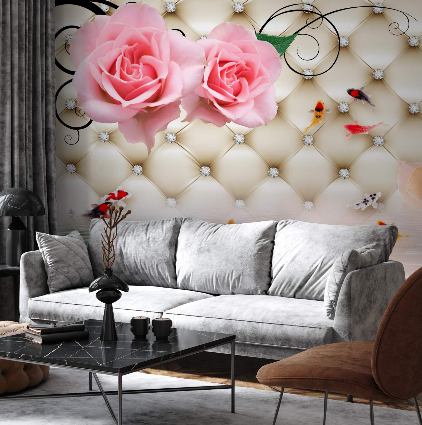 Papier peint des papillons et des roses sur les éléments vitaux