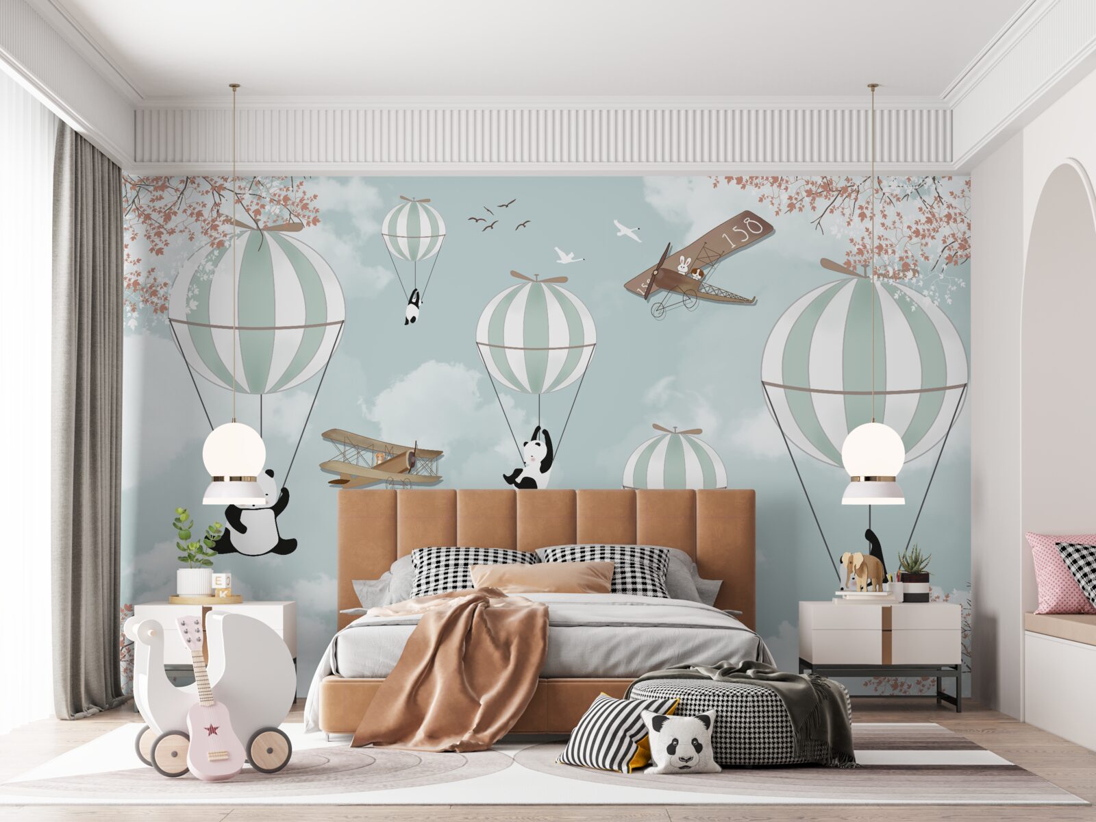 Papier peint ballons avec pandas