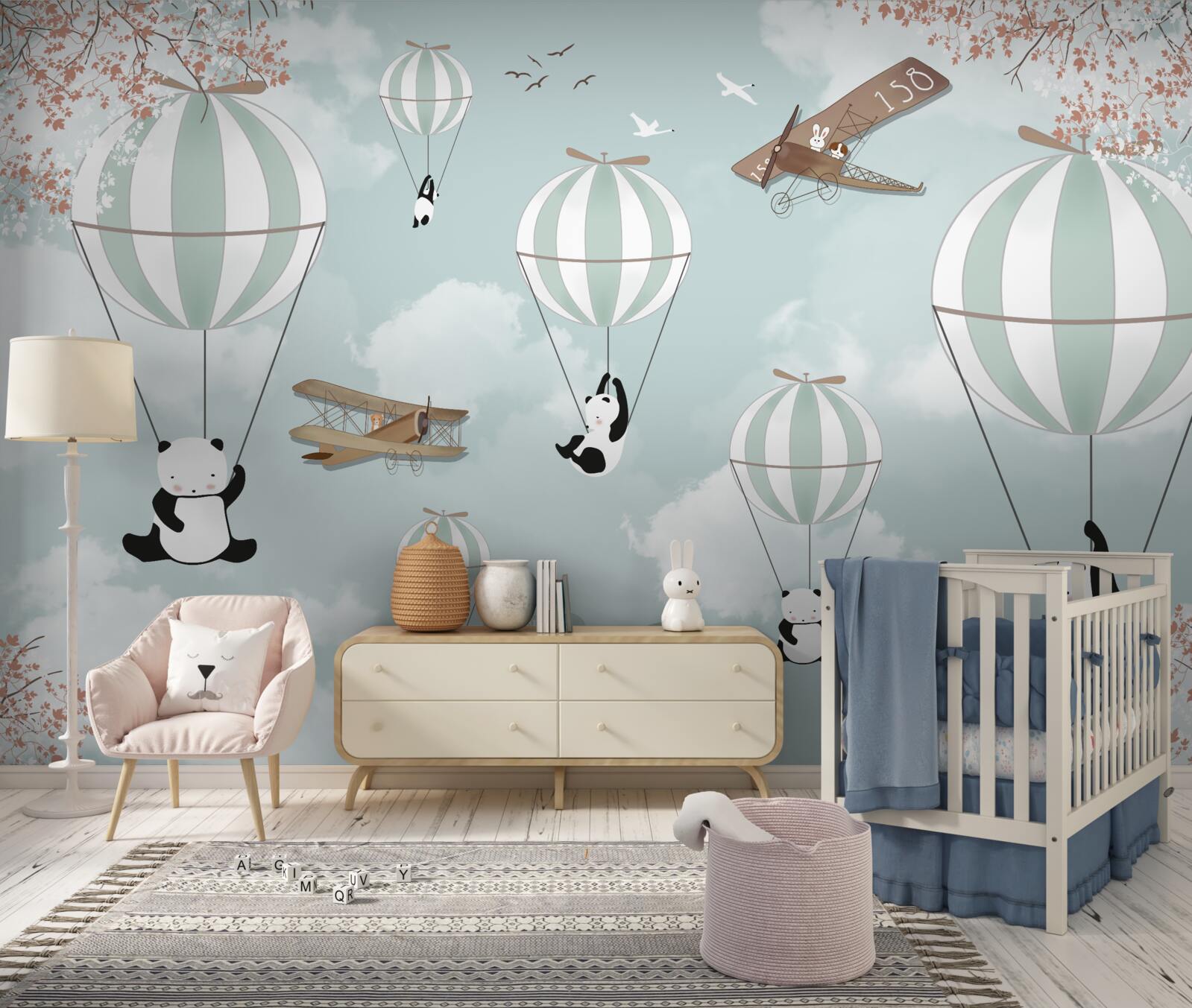 Papier peint ballons avec pandas