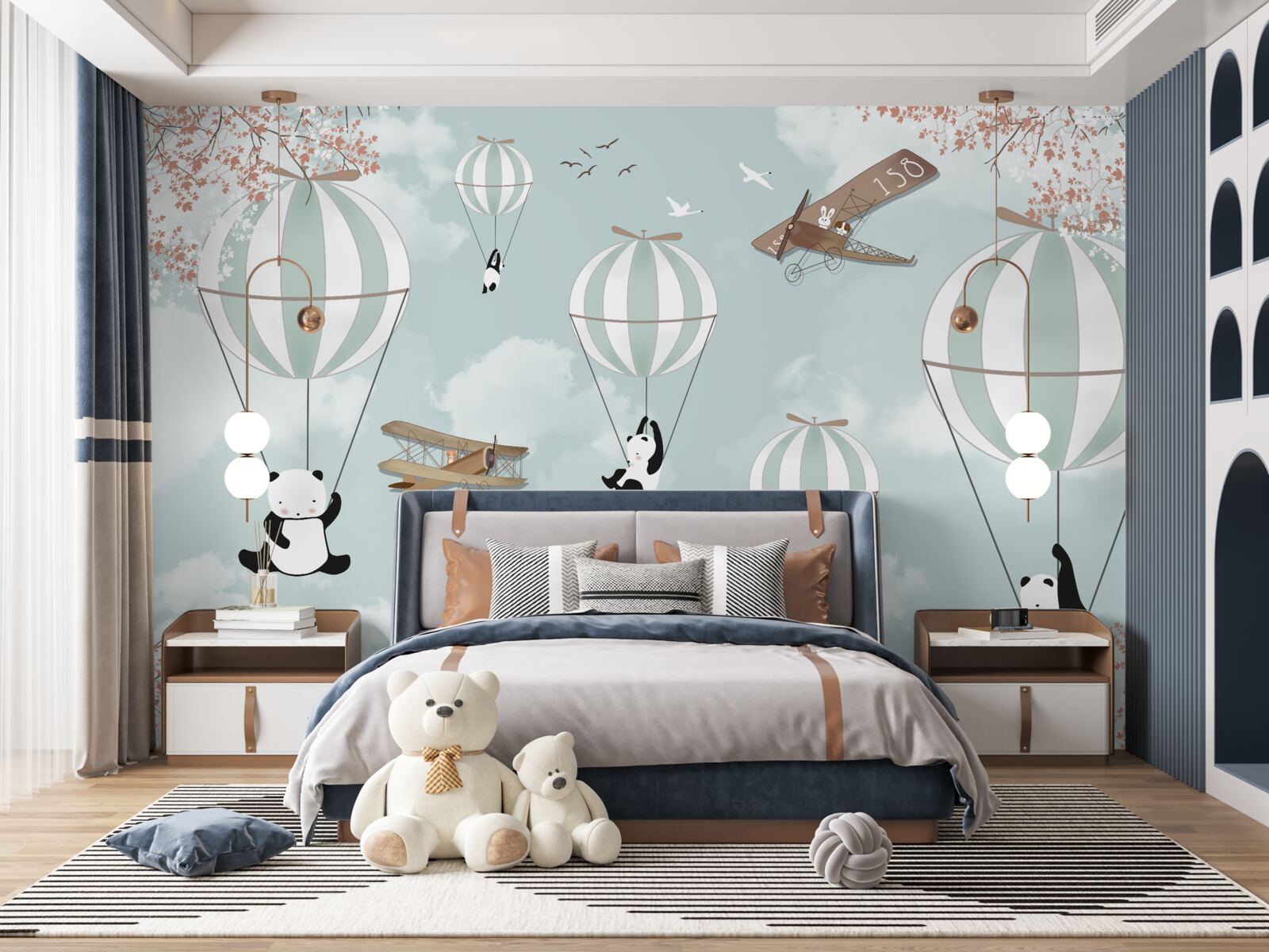 Papier peint ballons avec pandas