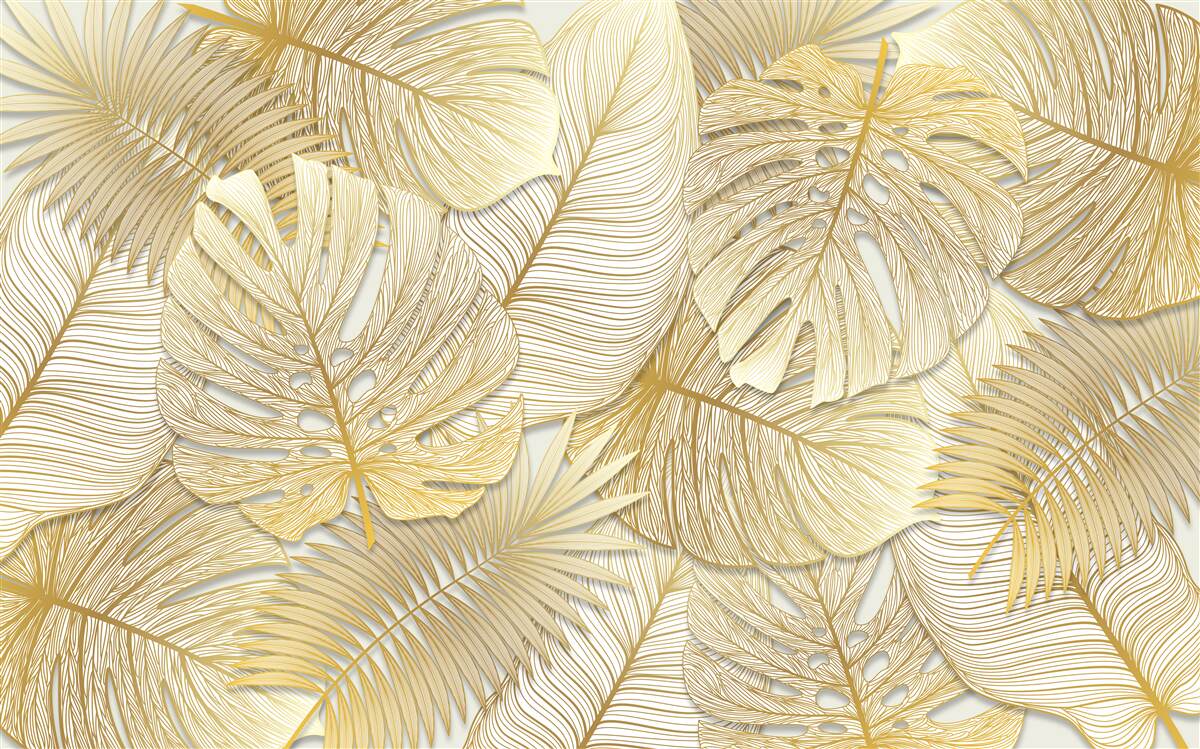 Papier peint les feuilles de la monstera tropicale sont de couleur or et brune