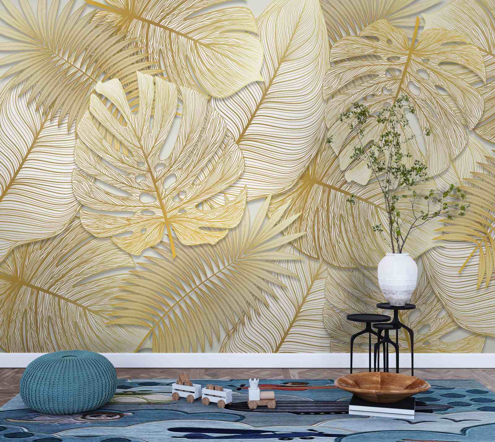 Papier peint les feuilles de la monstera tropicale sont de couleur or et brune