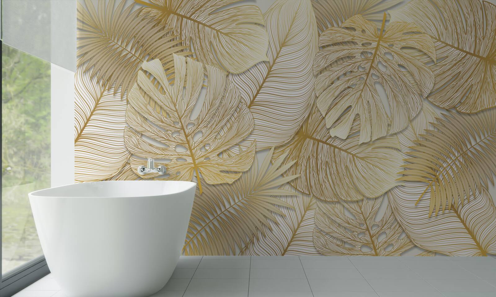 Papier peint les feuilles de la monstera tropicale sont de couleur or et brune