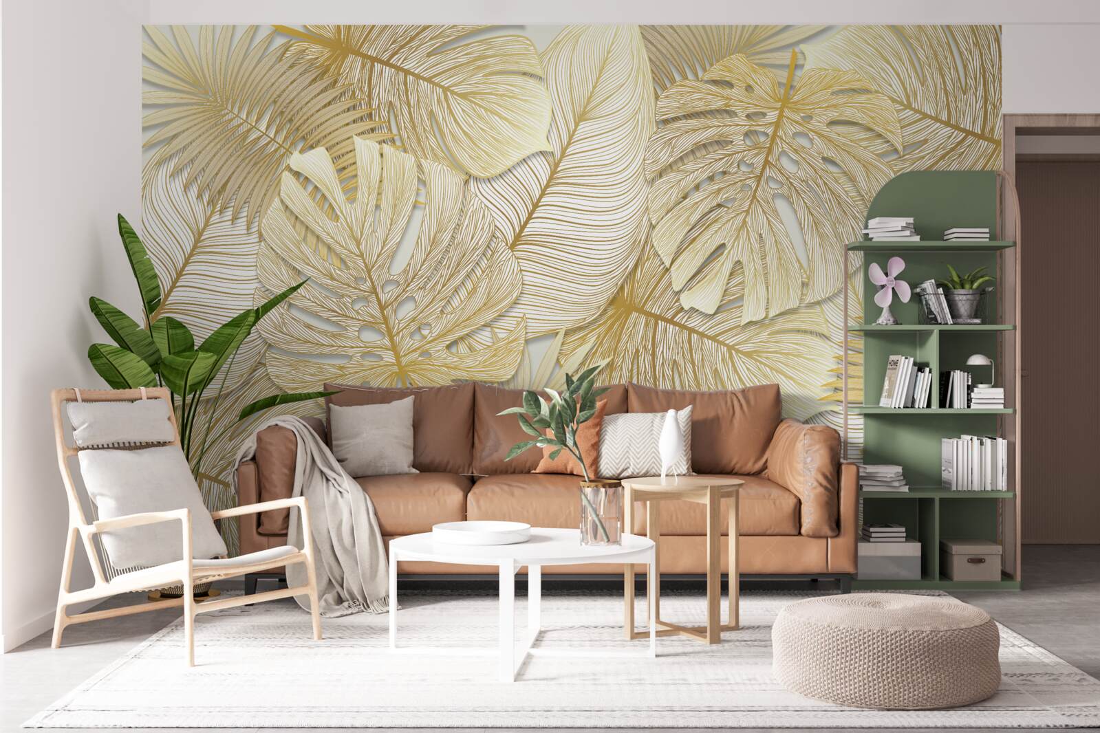 Papier peint les feuilles de la monstera tropicale sont de couleur or et brune