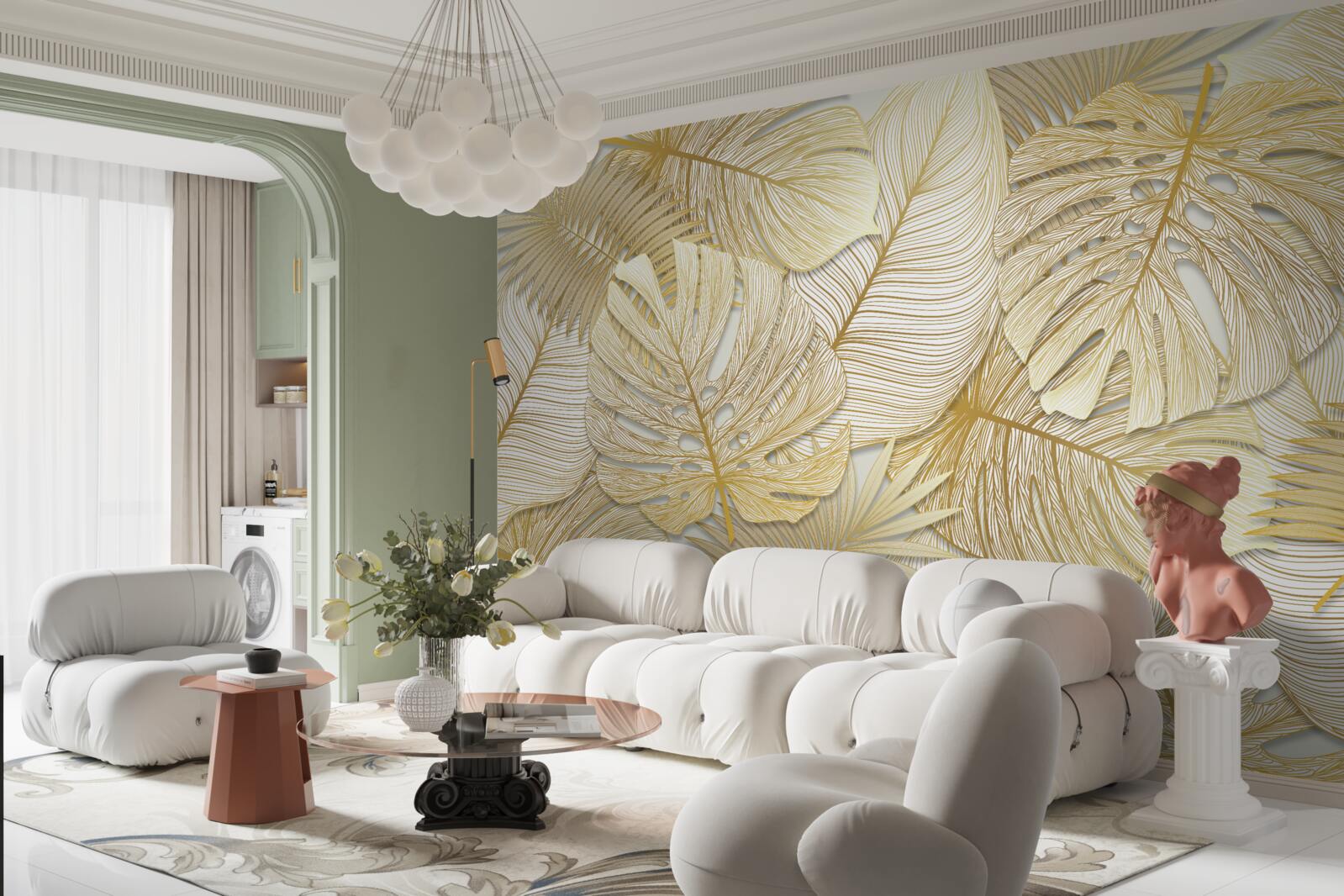 Papier peint les feuilles de la monstera tropicale sont de couleur or et brune