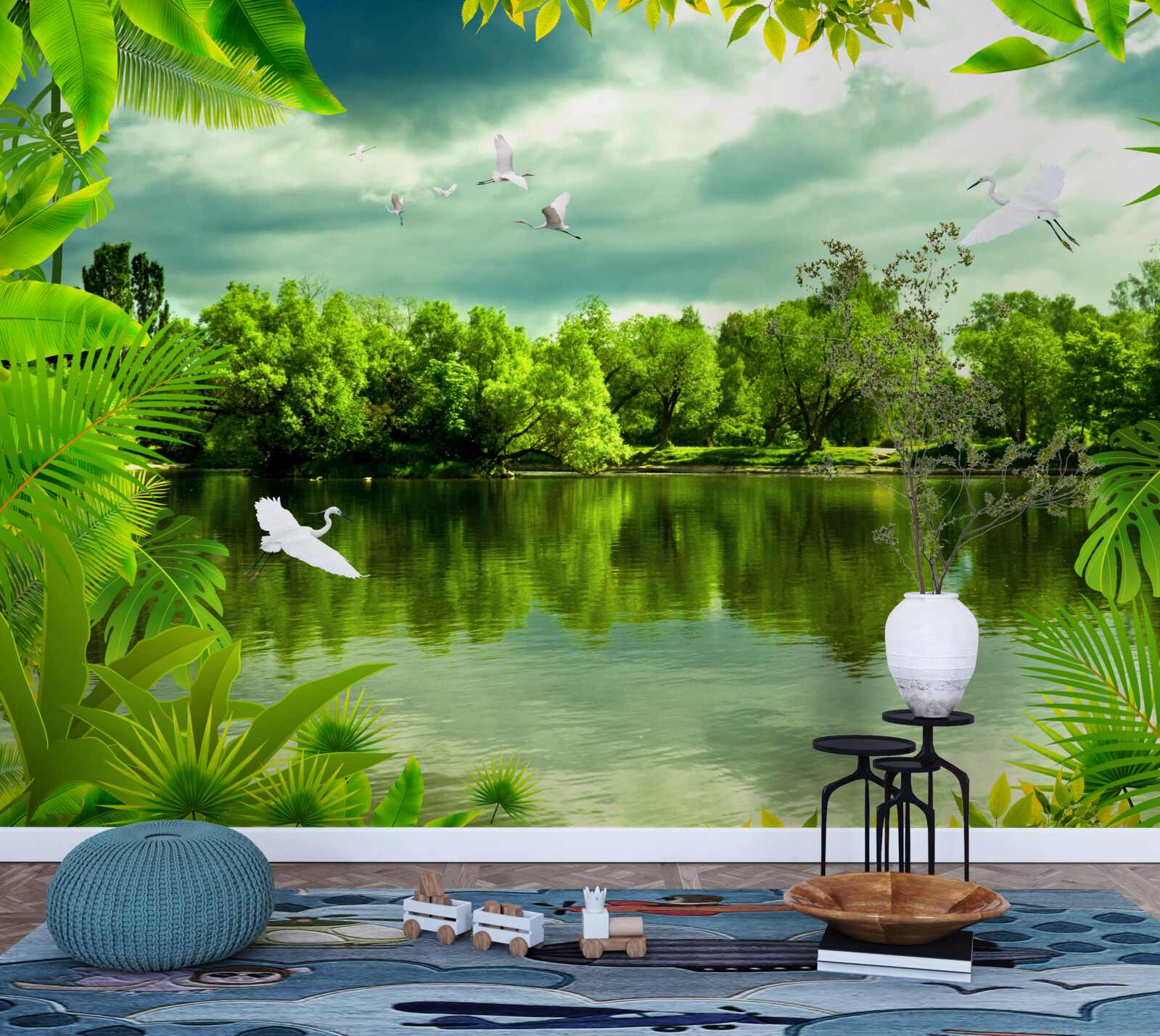 Papier peint lac spectaculaire dans la forêt