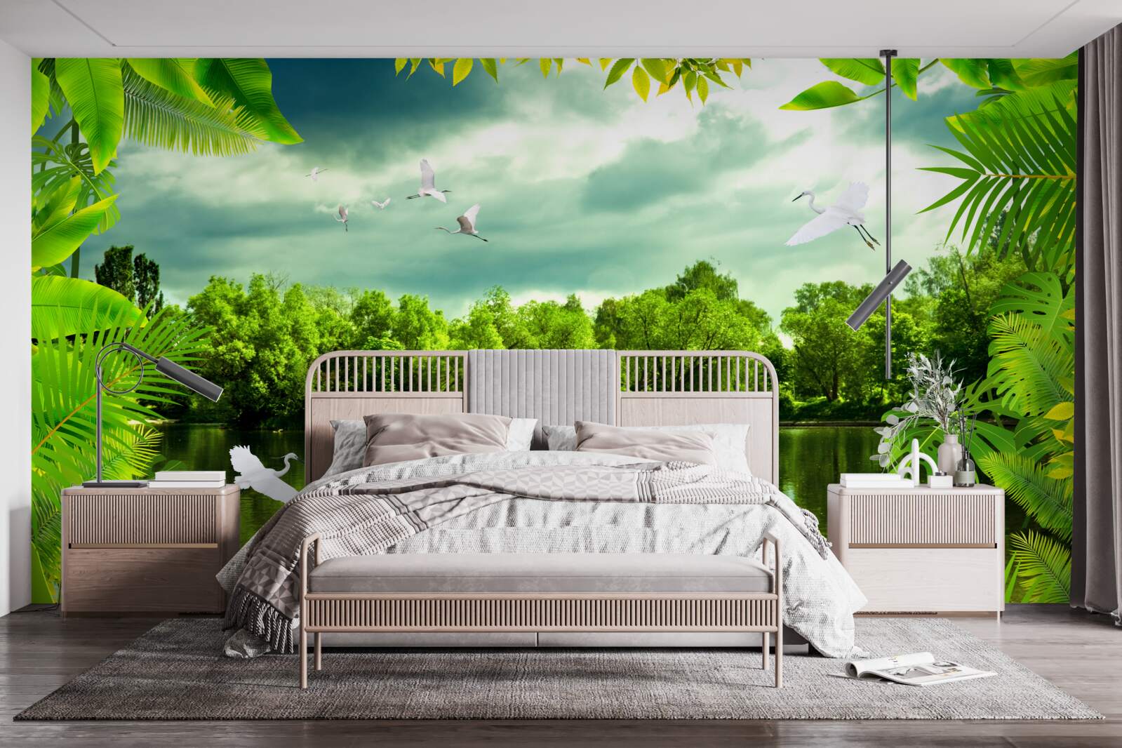 Papier peint lac spectaculaire dans la forêt