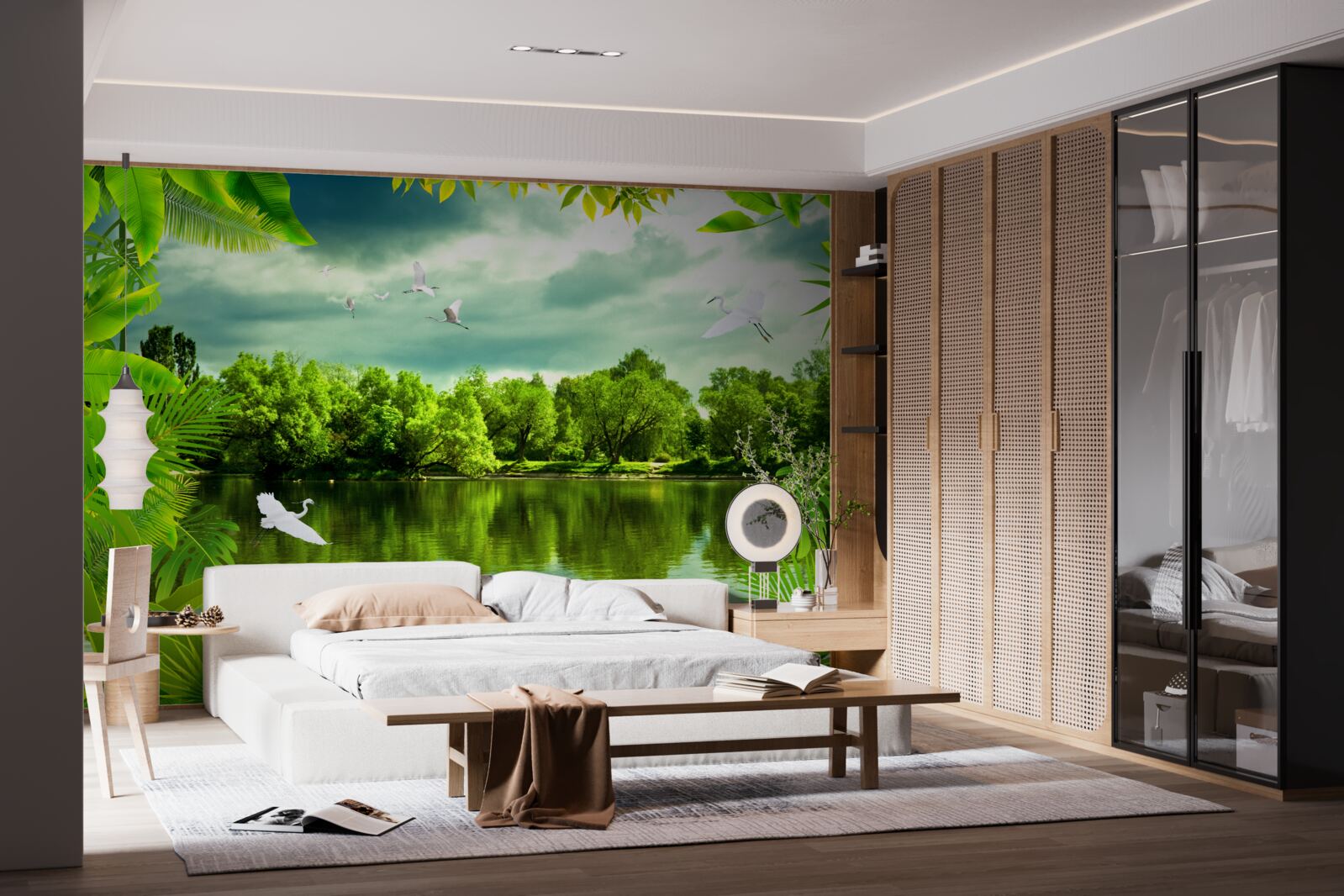 Papier peint lac spectaculaire dans la forêt