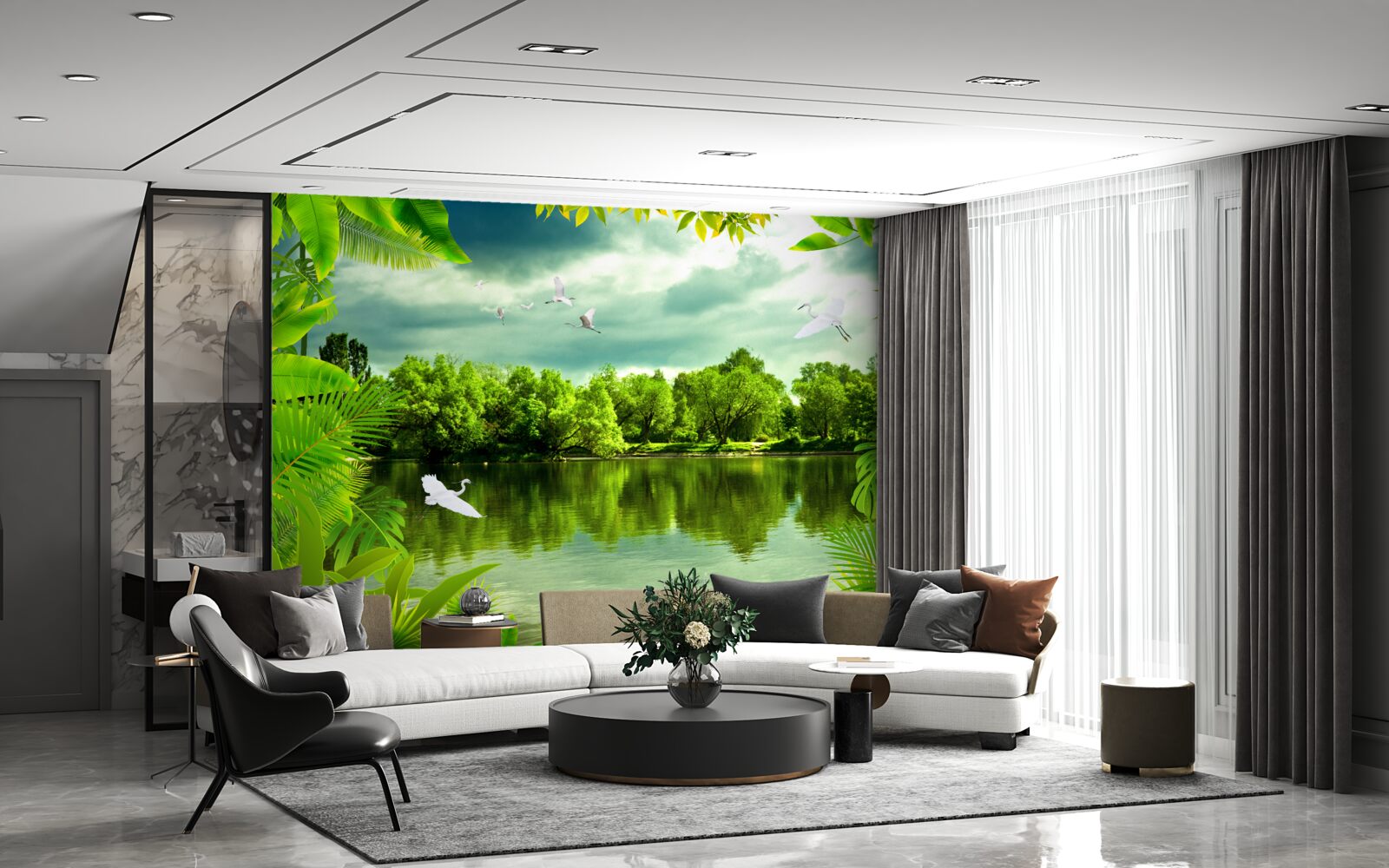 Papier peint lac spectaculaire dans la forêt