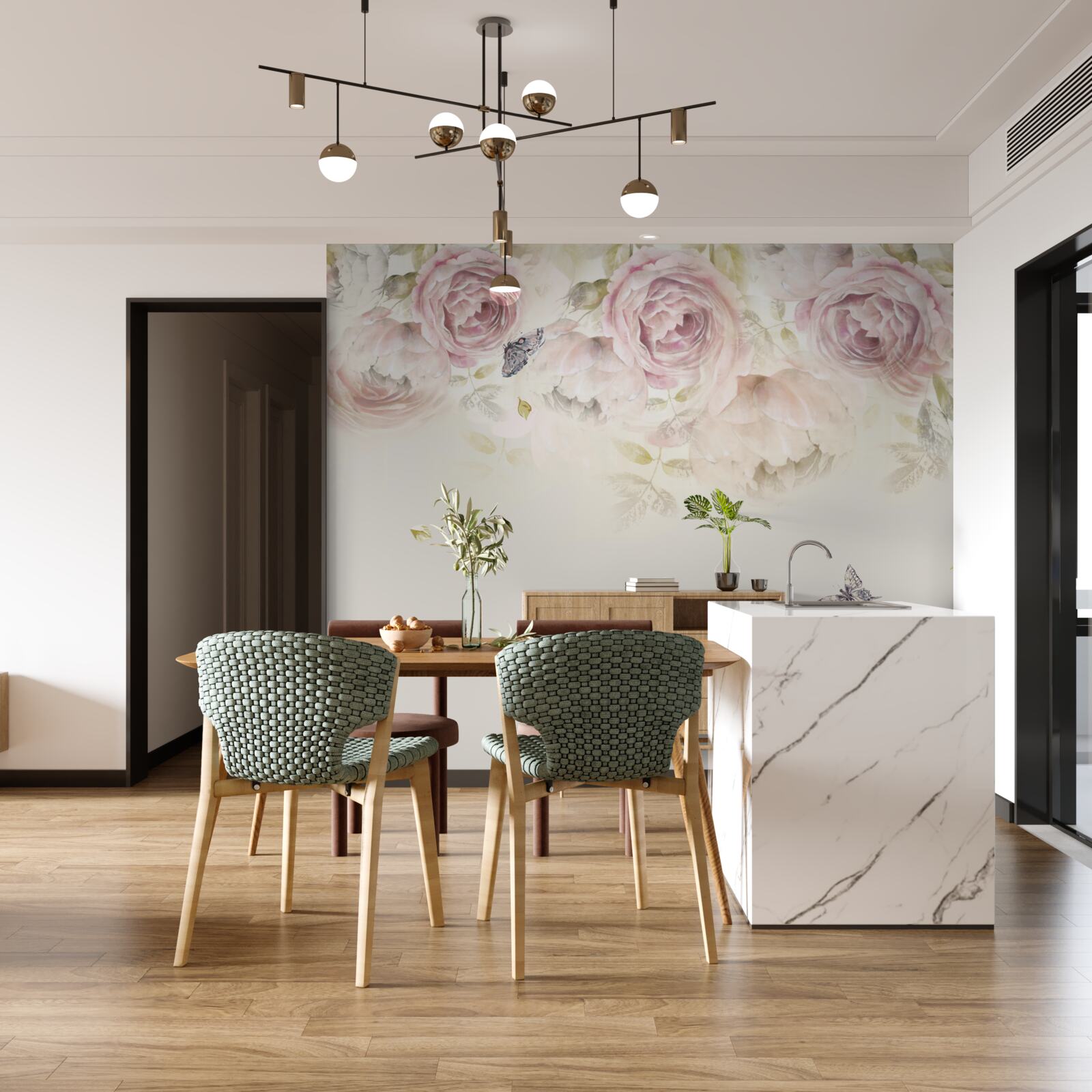 Papier peint couronne de roses abondantes