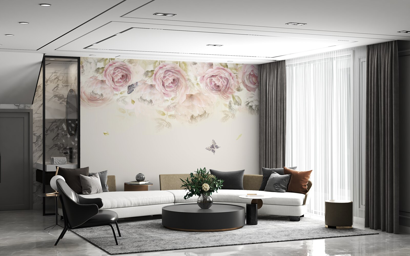 Papier peint couronne de roses abondantes