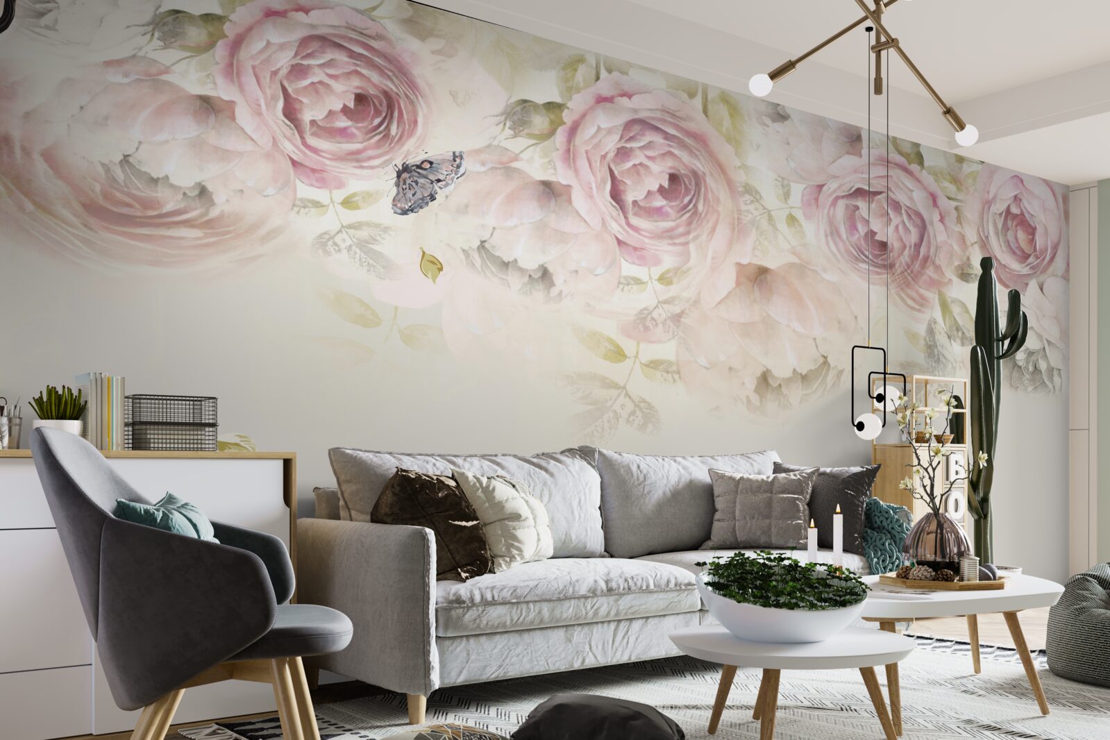 Papier peint couronne de roses abondantes