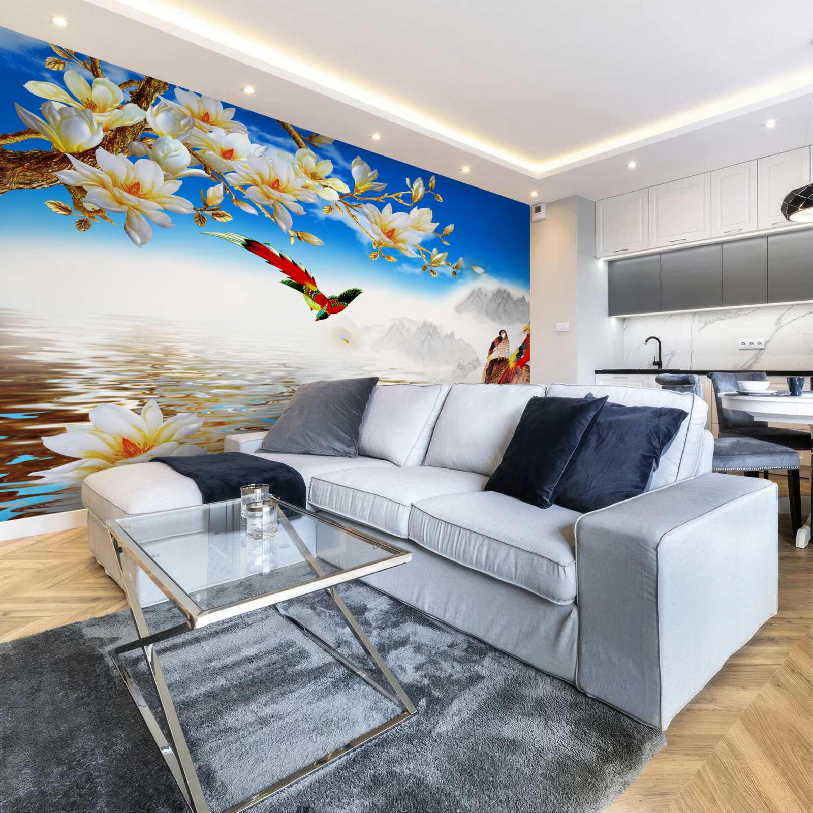 Papier peint de jolis oiseaux près de l'étang