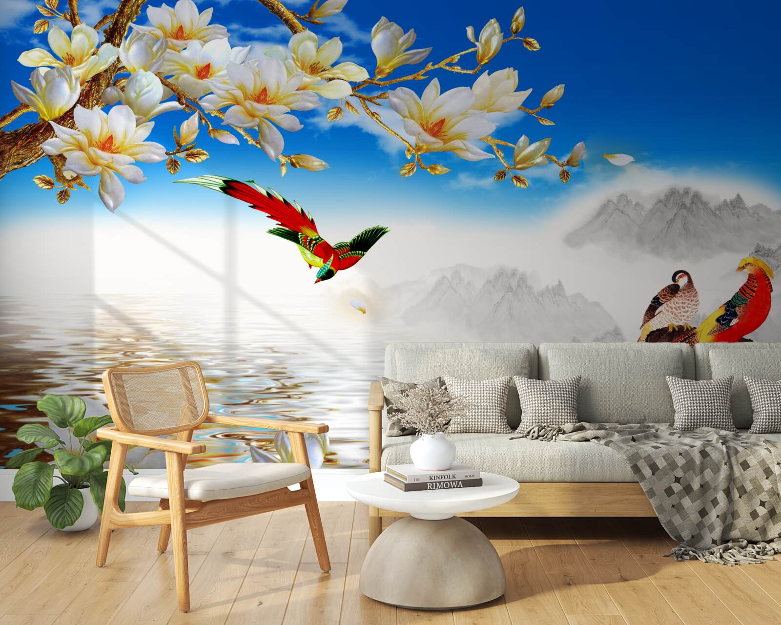 Papier peint de jolis oiseaux près de l'étang