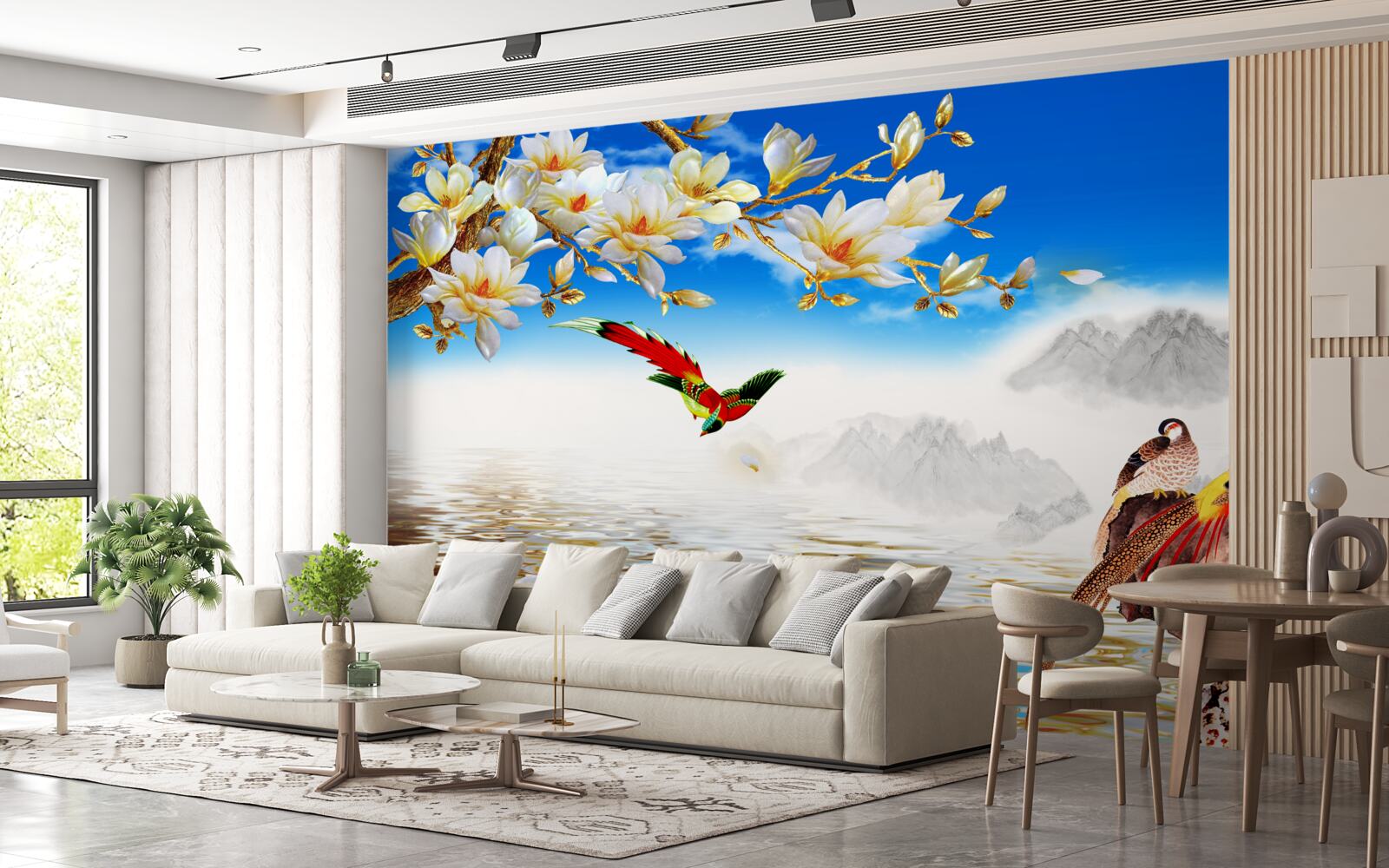 Papier peint de jolis oiseaux près de l'étang