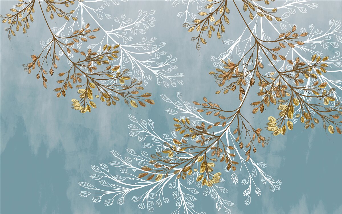 Papier peint en hiver, les branches sont parsemées de franges dorées