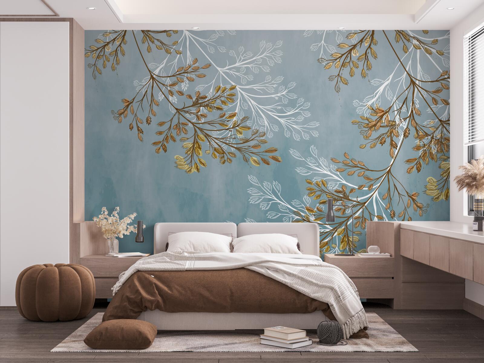 Papier peint en hiver, les branches sont parsemées de franges dorées