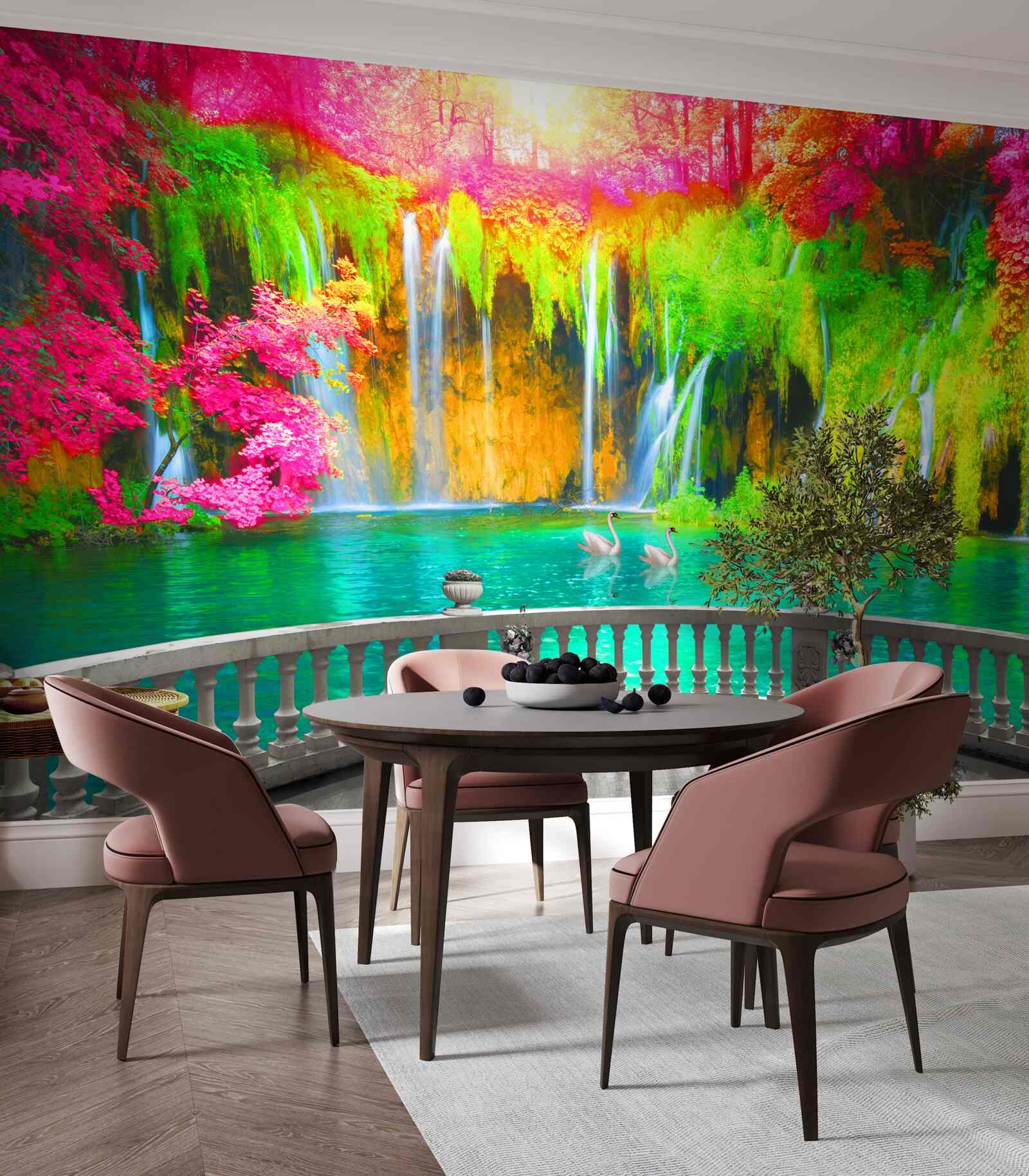 Papier peint patio avec vue panoramique sur la campagne pittoresque