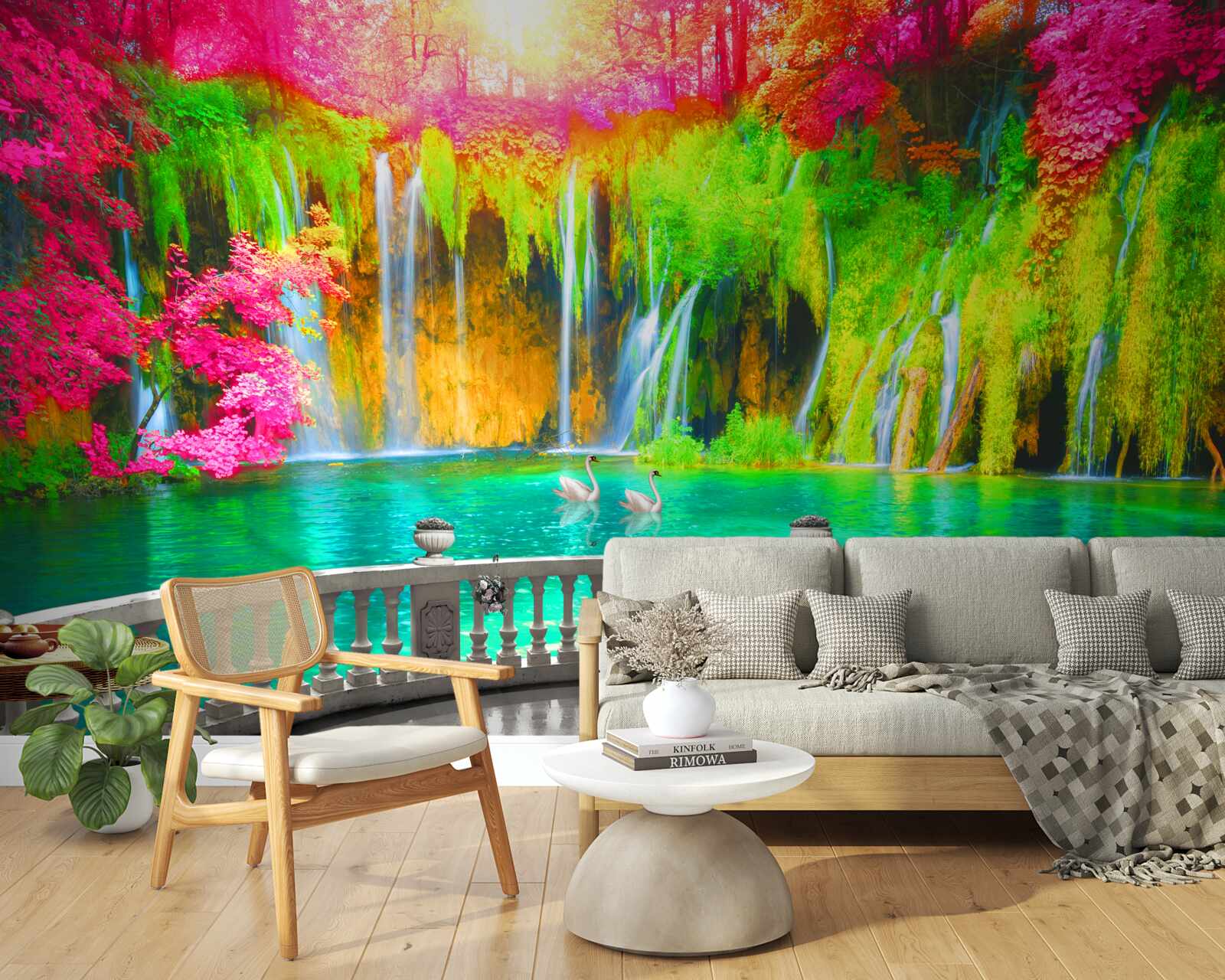 Papier peint patio avec vue panoramique sur la campagne pittoresque