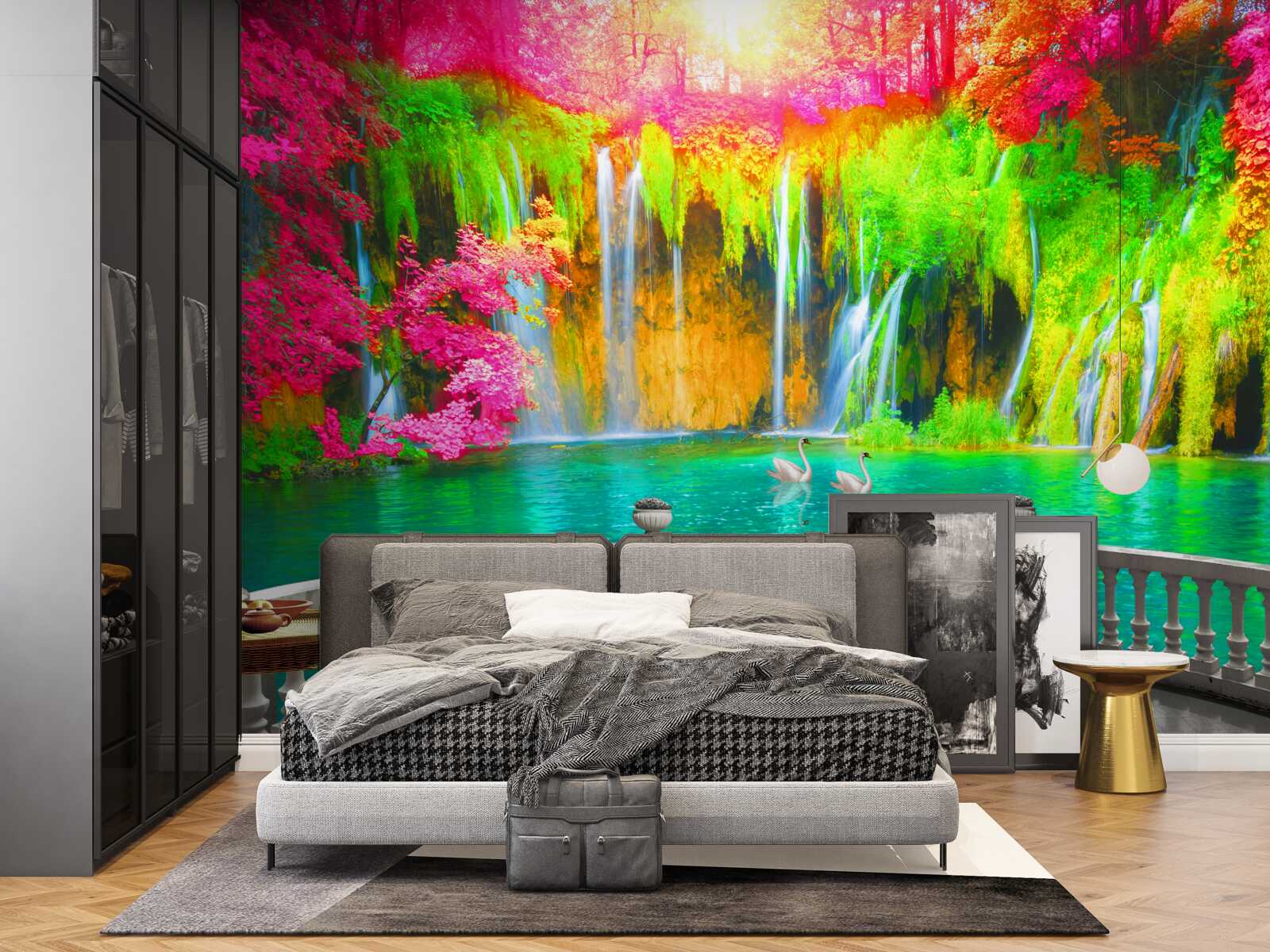 Papier peint patio avec vue panoramique sur la campagne pittoresque