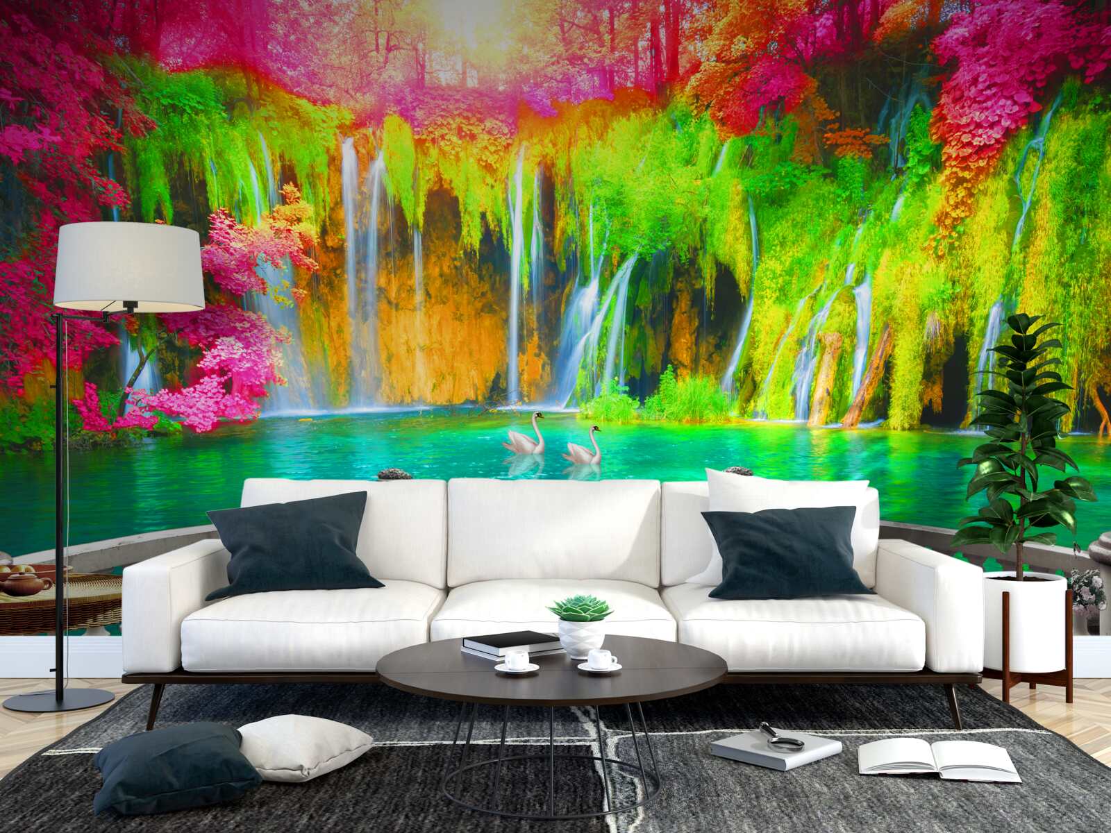 Papier peint patio avec vue panoramique sur la campagne pittoresque