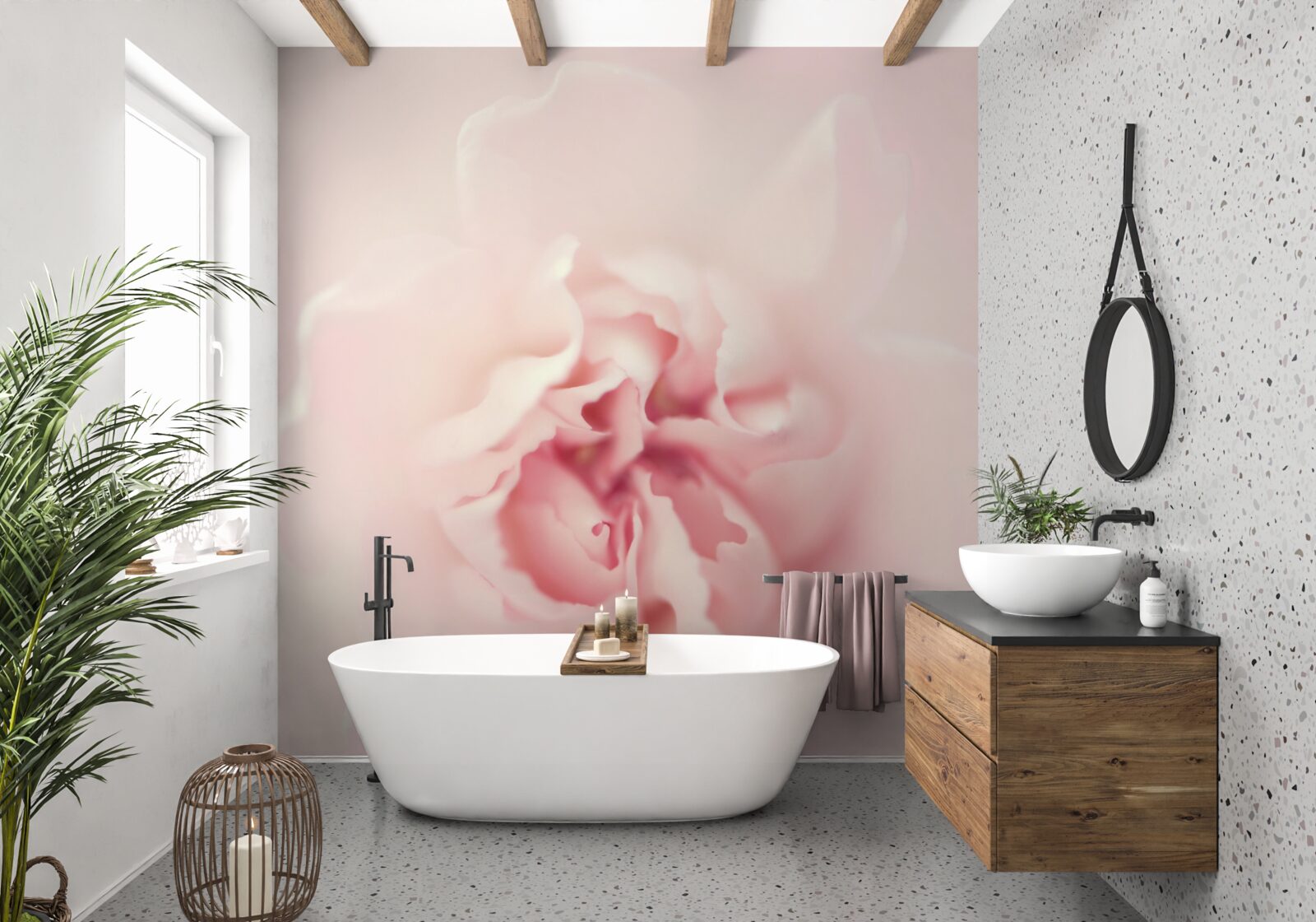 Papier peint image détaillée du cœur d'une fleur rose