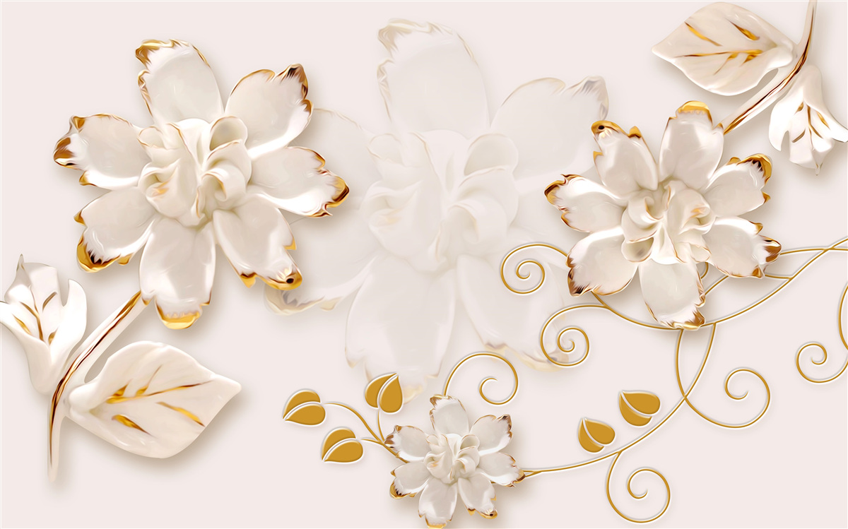 Papier peint Roses blanches avec or