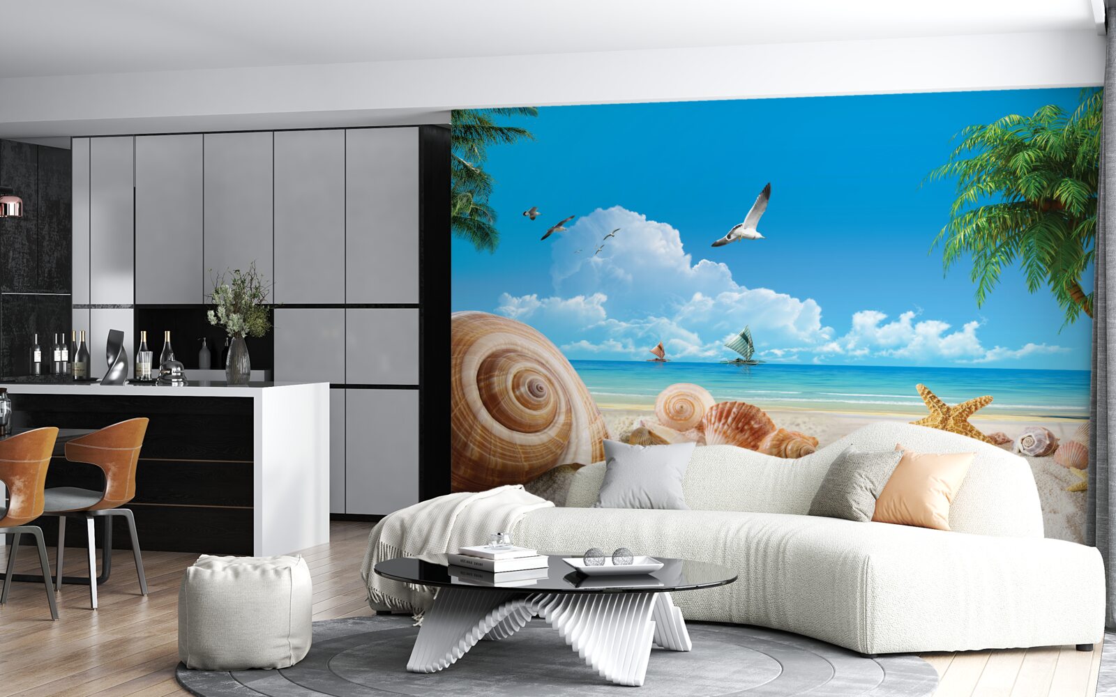 Papier peint coquillages au bord de la mer