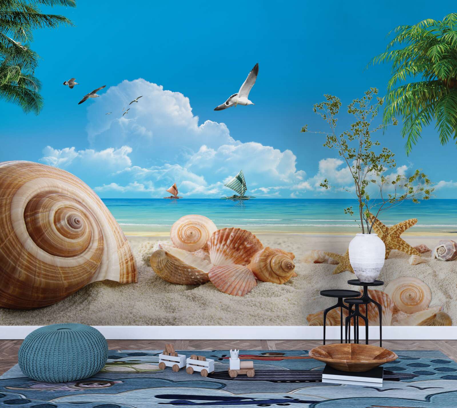 Papier peint coquillages au bord de la mer