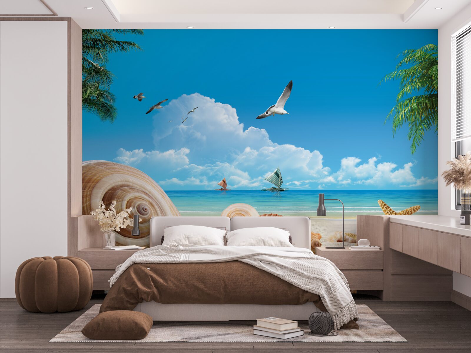 Papier peint coquillages au bord de la mer