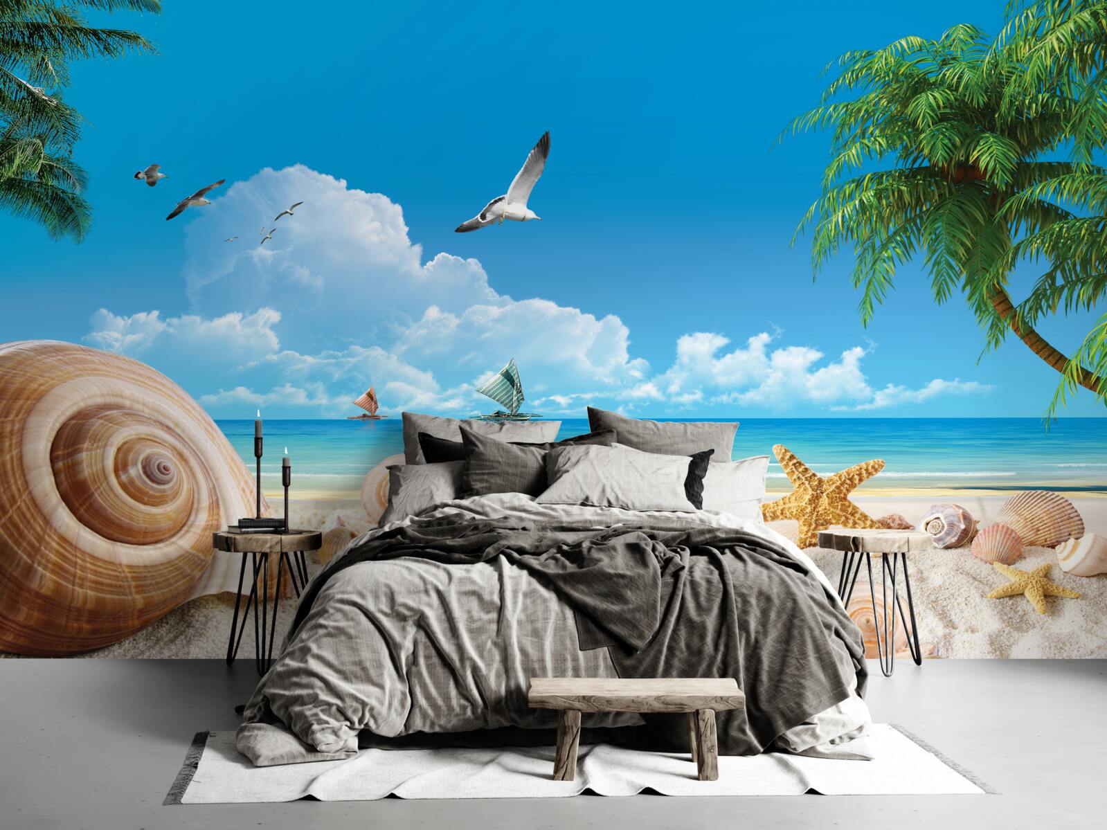 Papier peint coquillages au bord de la mer