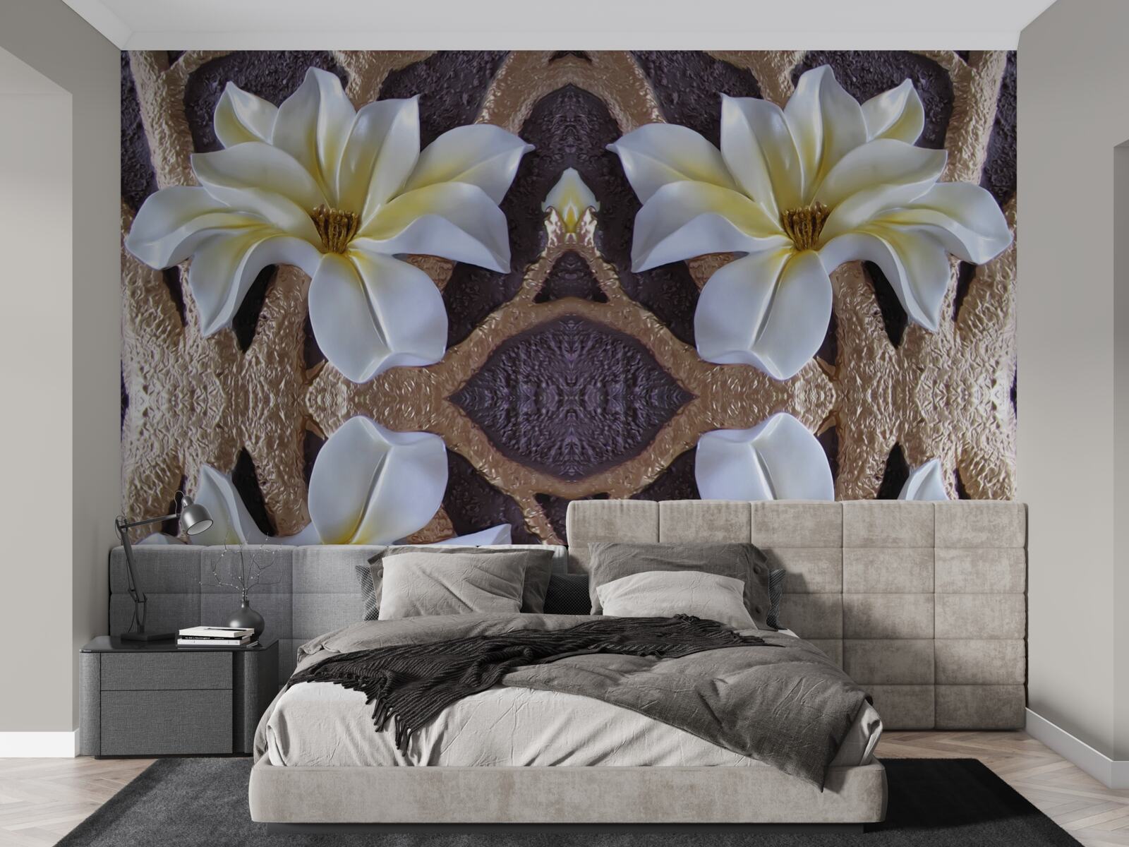 Papier peint grandes fleurs blanches