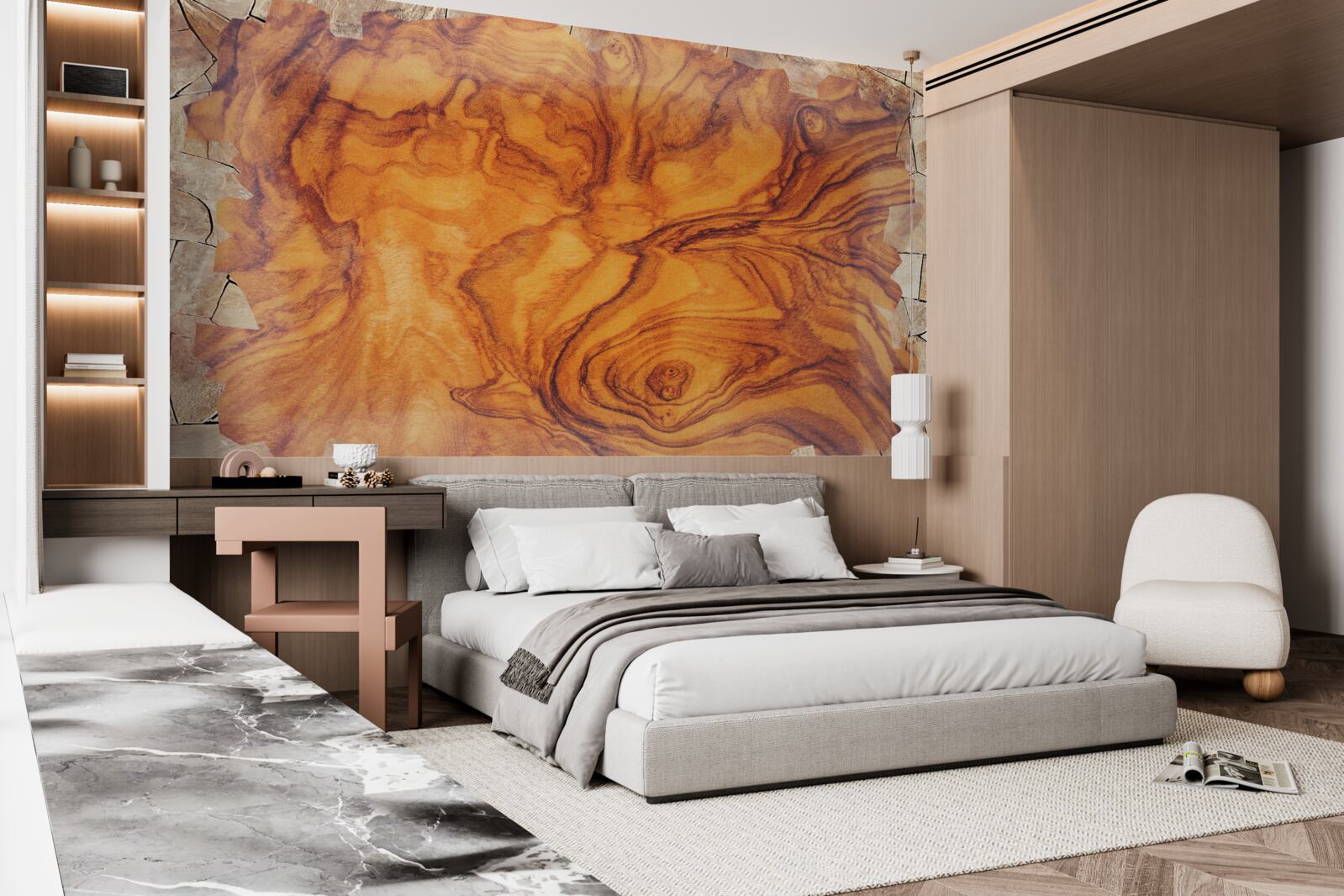 Papier peint bois brun rougeâtre