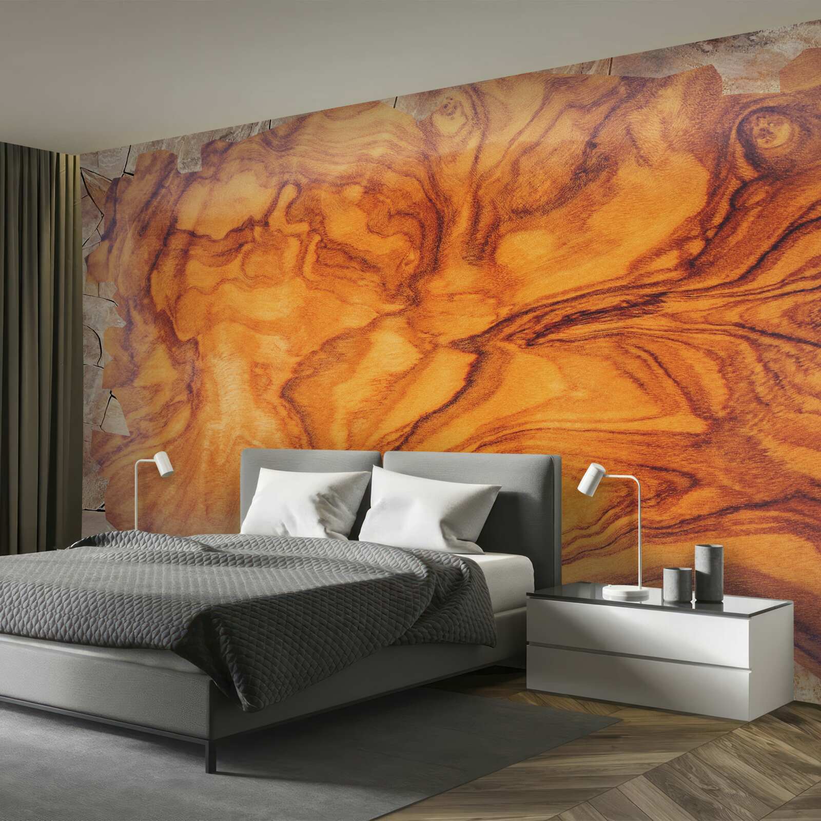 Papier peint bois brun rougeâtre