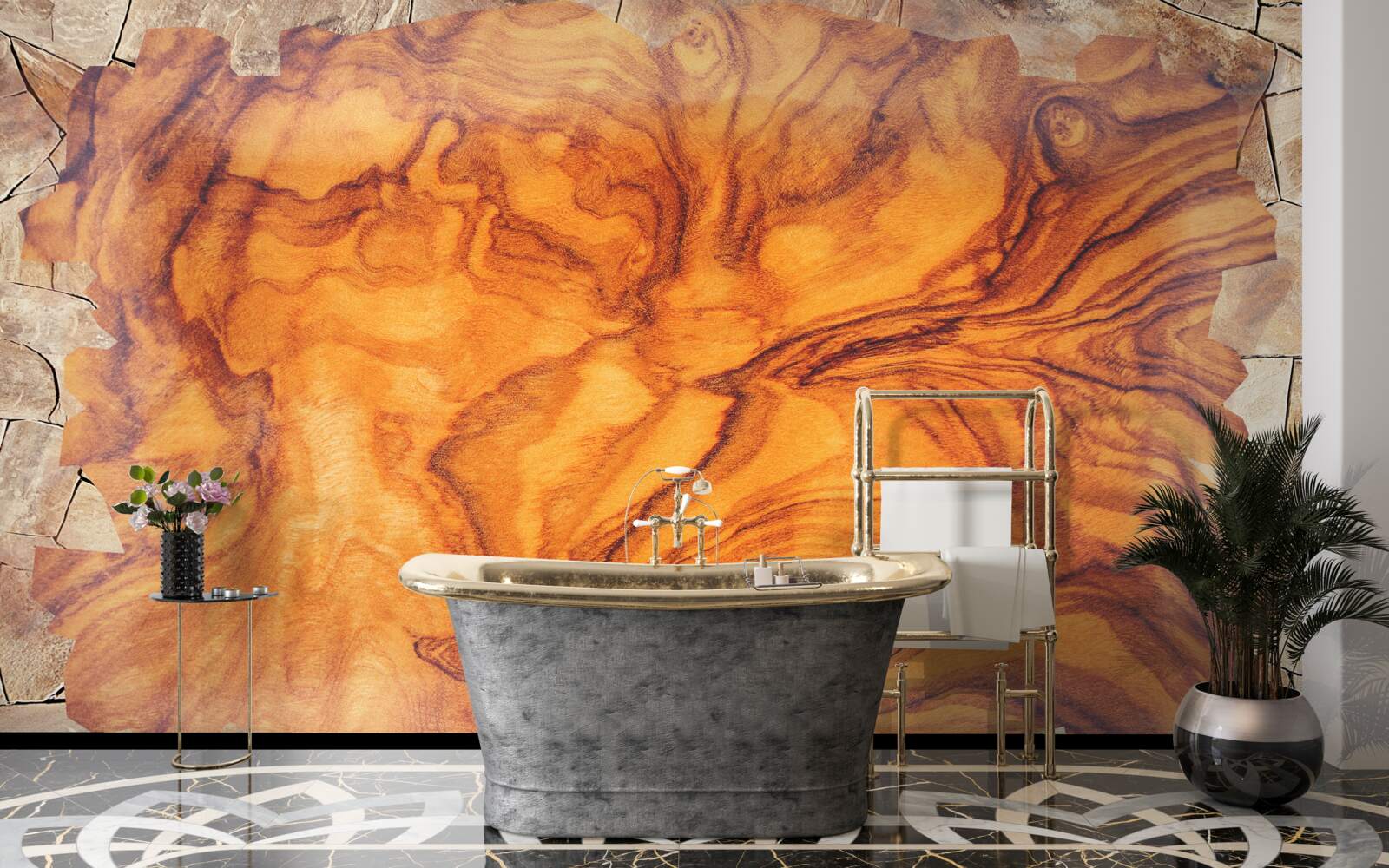 Papier peint bois brun rougeâtre