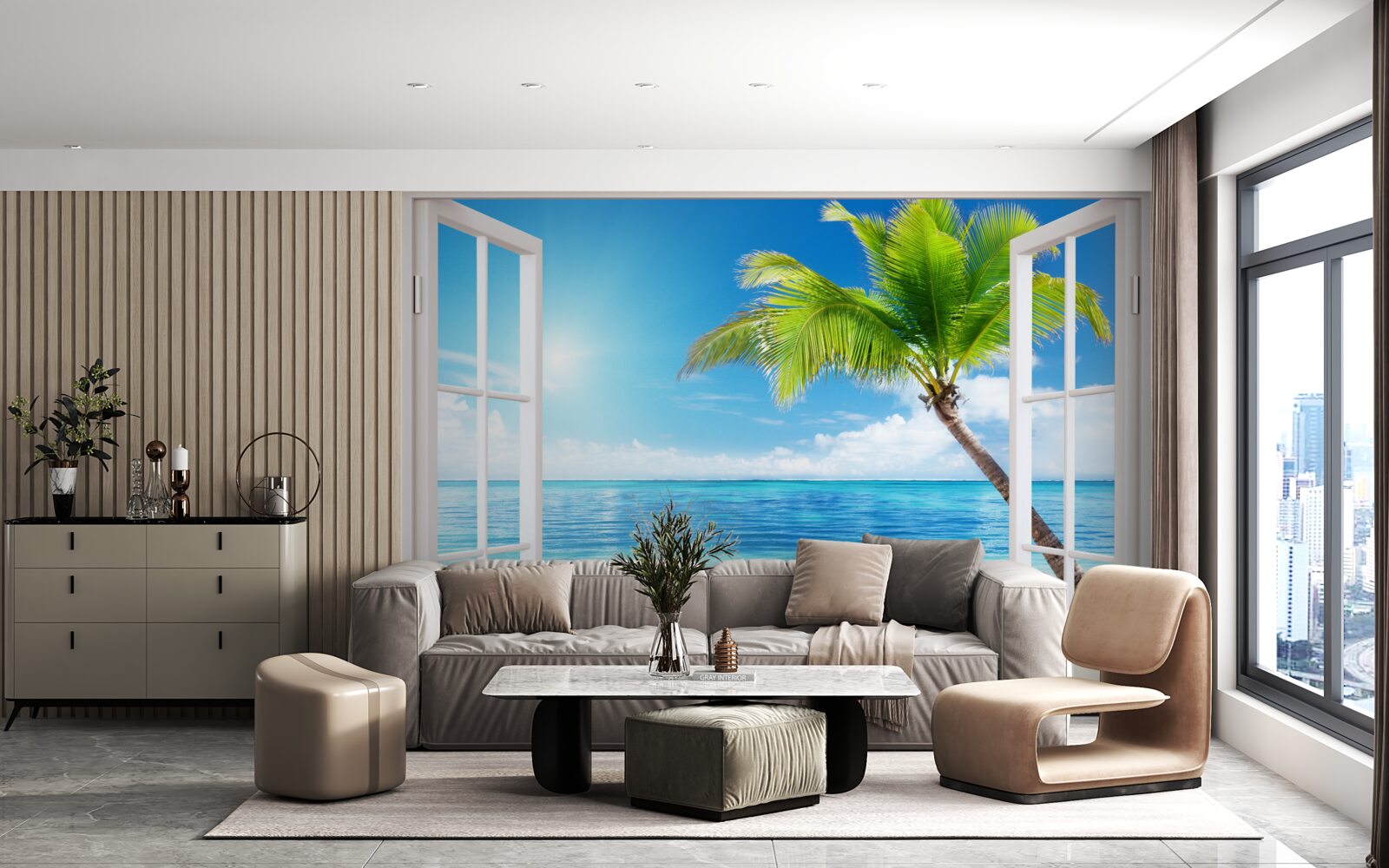 Papier peint De l'autre côté de la fenêtre, un plaisir tropical exotique