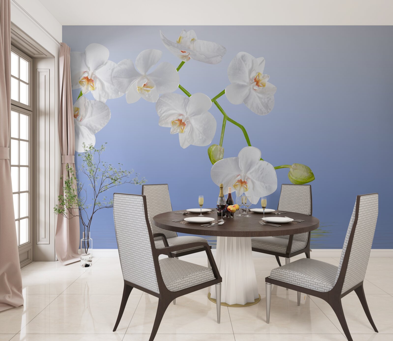 Papier peint Orchidée blanche au-dessus de la surface de l'eau