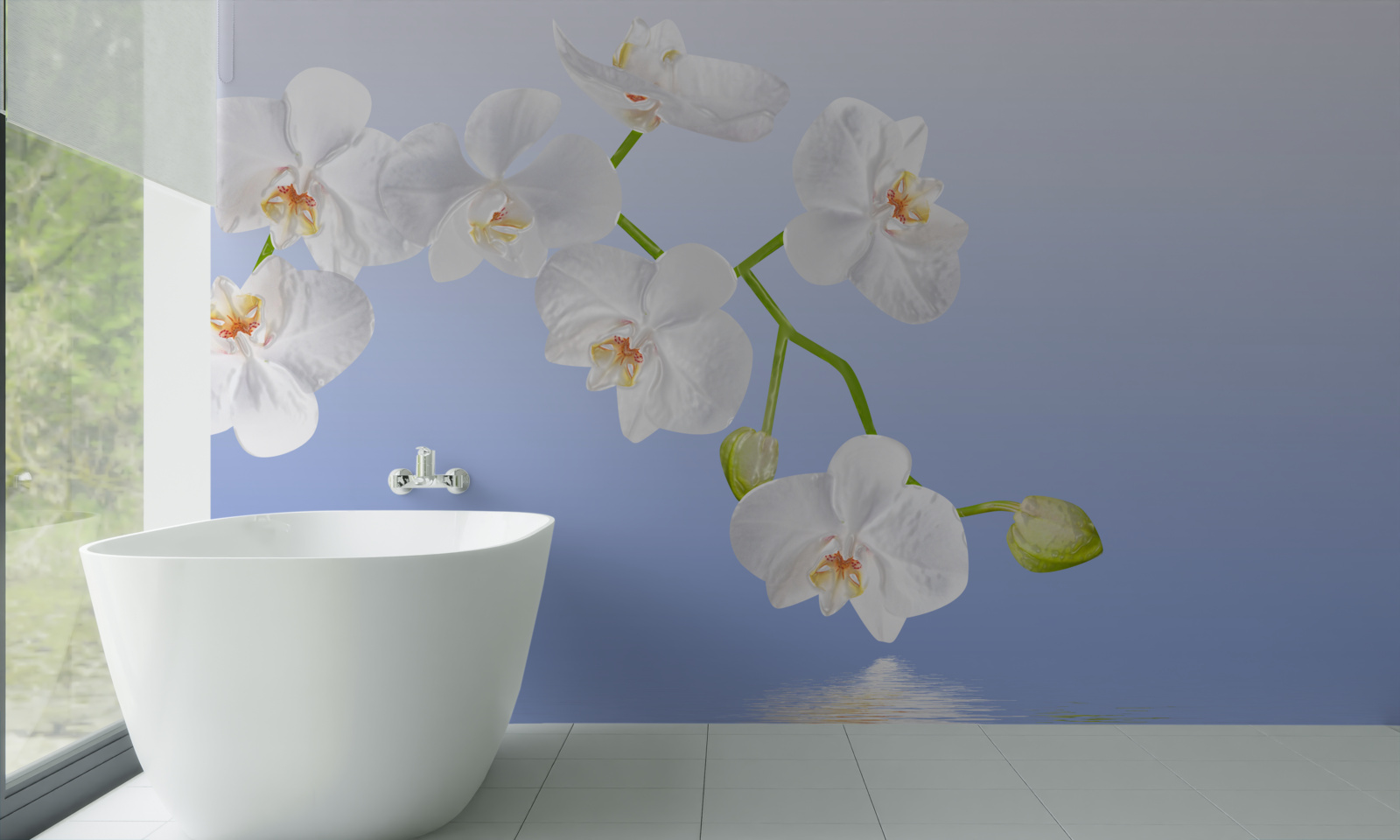Papier peint Orchidée blanche au-dessus de la surface de l'eau